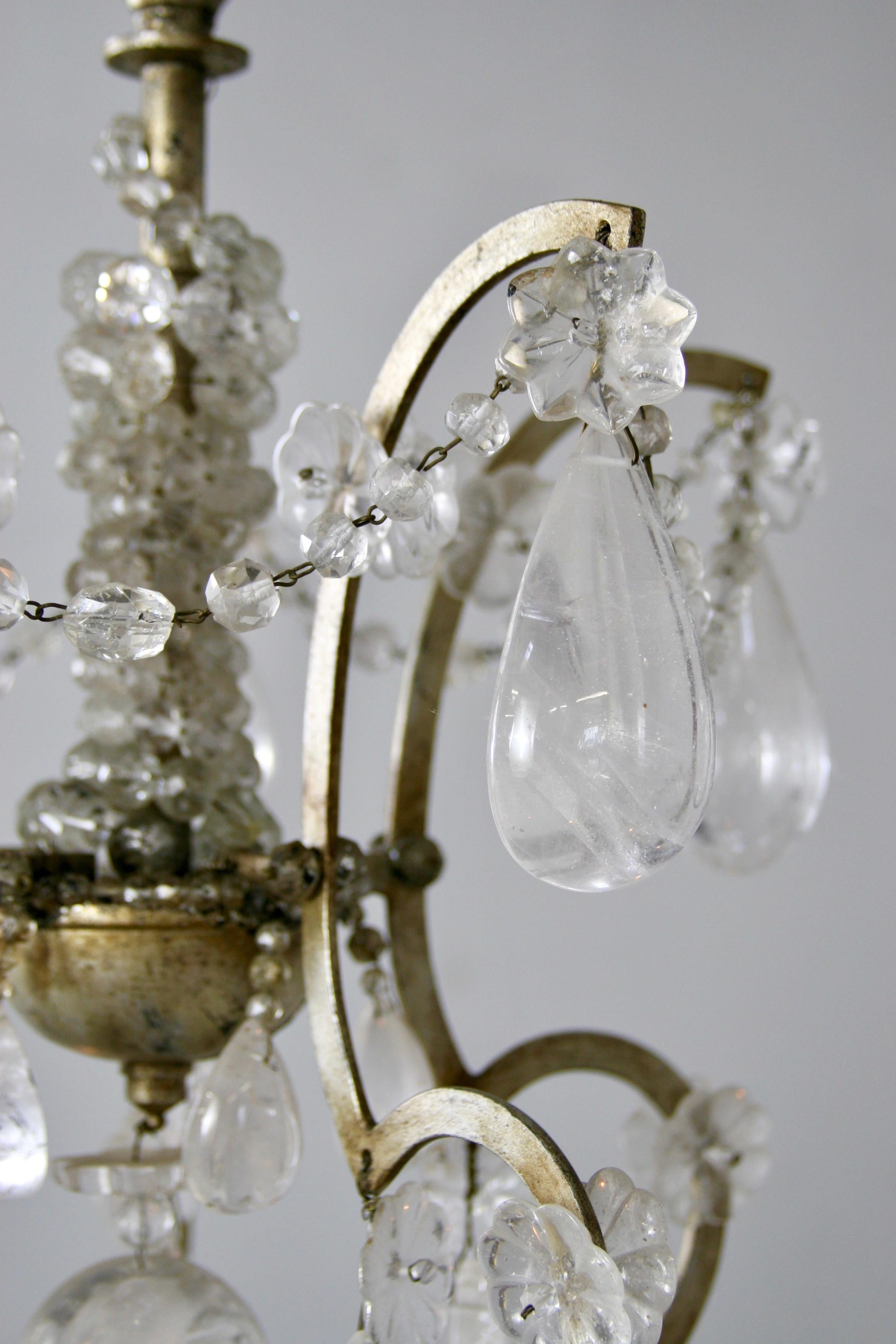 Mid-19th Century 19th Century French Rock Crystal Chandelier,  gilded Cage, surface wired For Sale