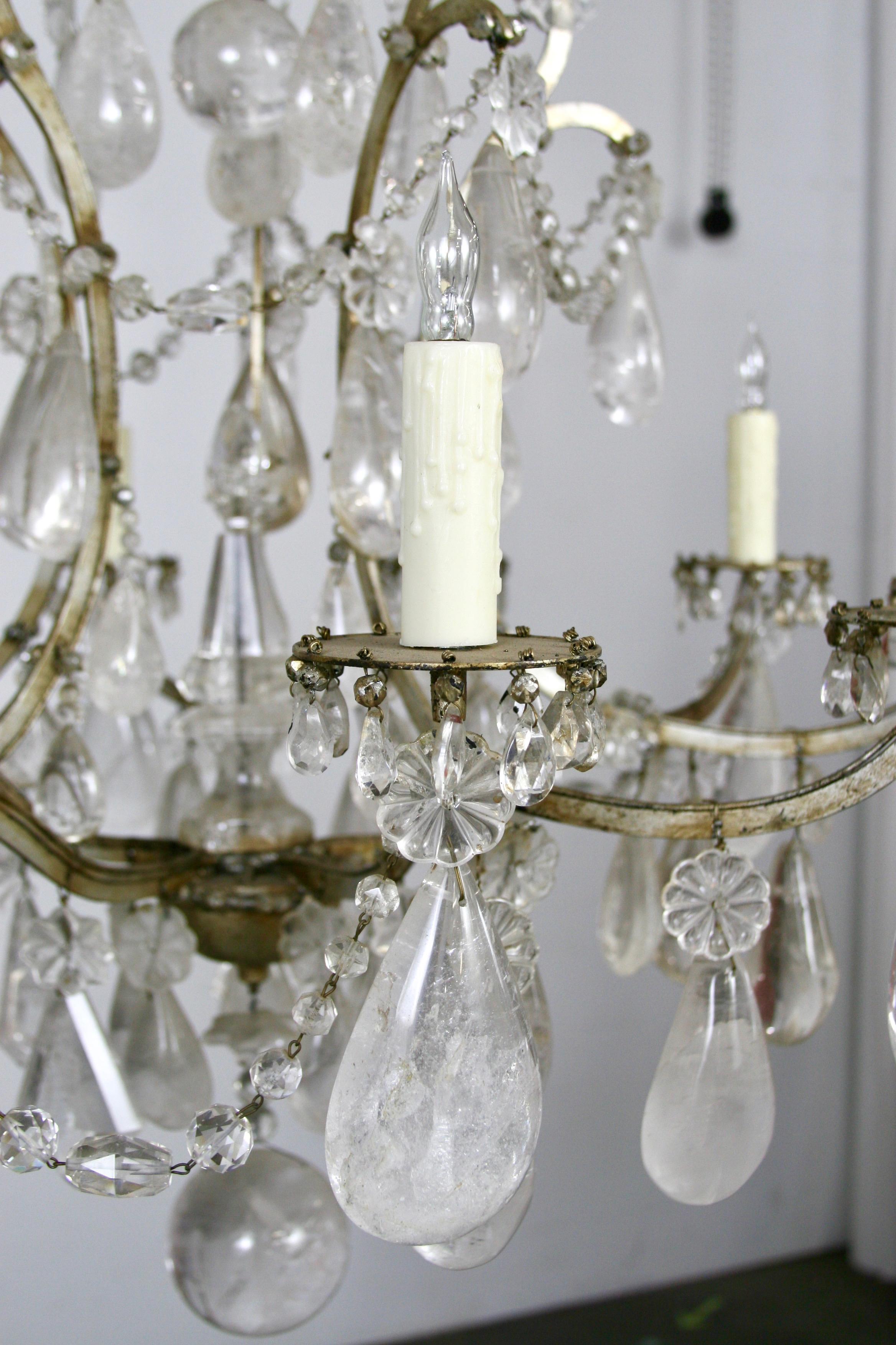 19th Century French Rock Crystal Chandelier,  gilded Cage, surface wired For Sale 2