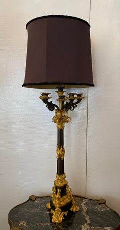 19th Century French Rococo Dore Bronze Candelabra Lamps