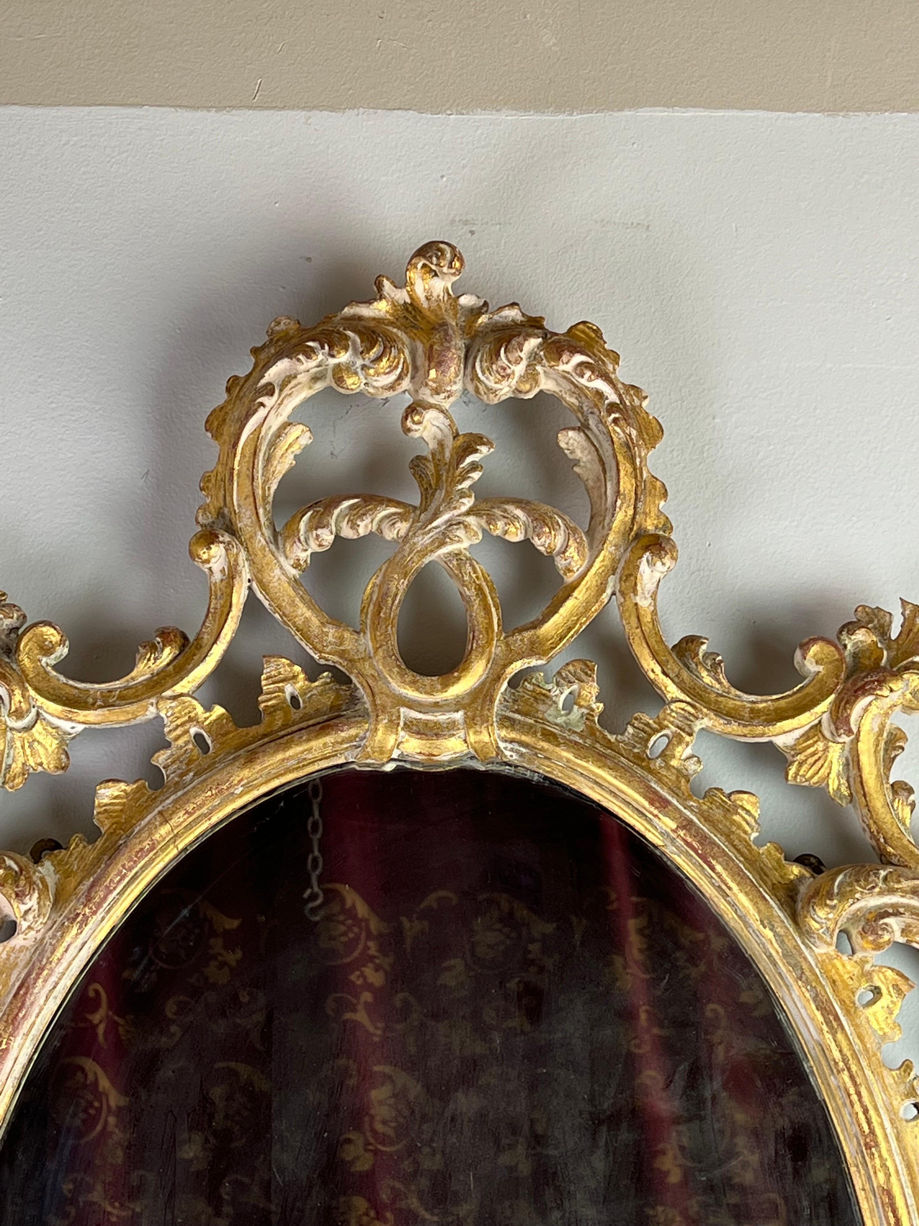 19th C. French Rococo Gilt Wood Mirror In Distressed Condition In Los Angeles, CA
