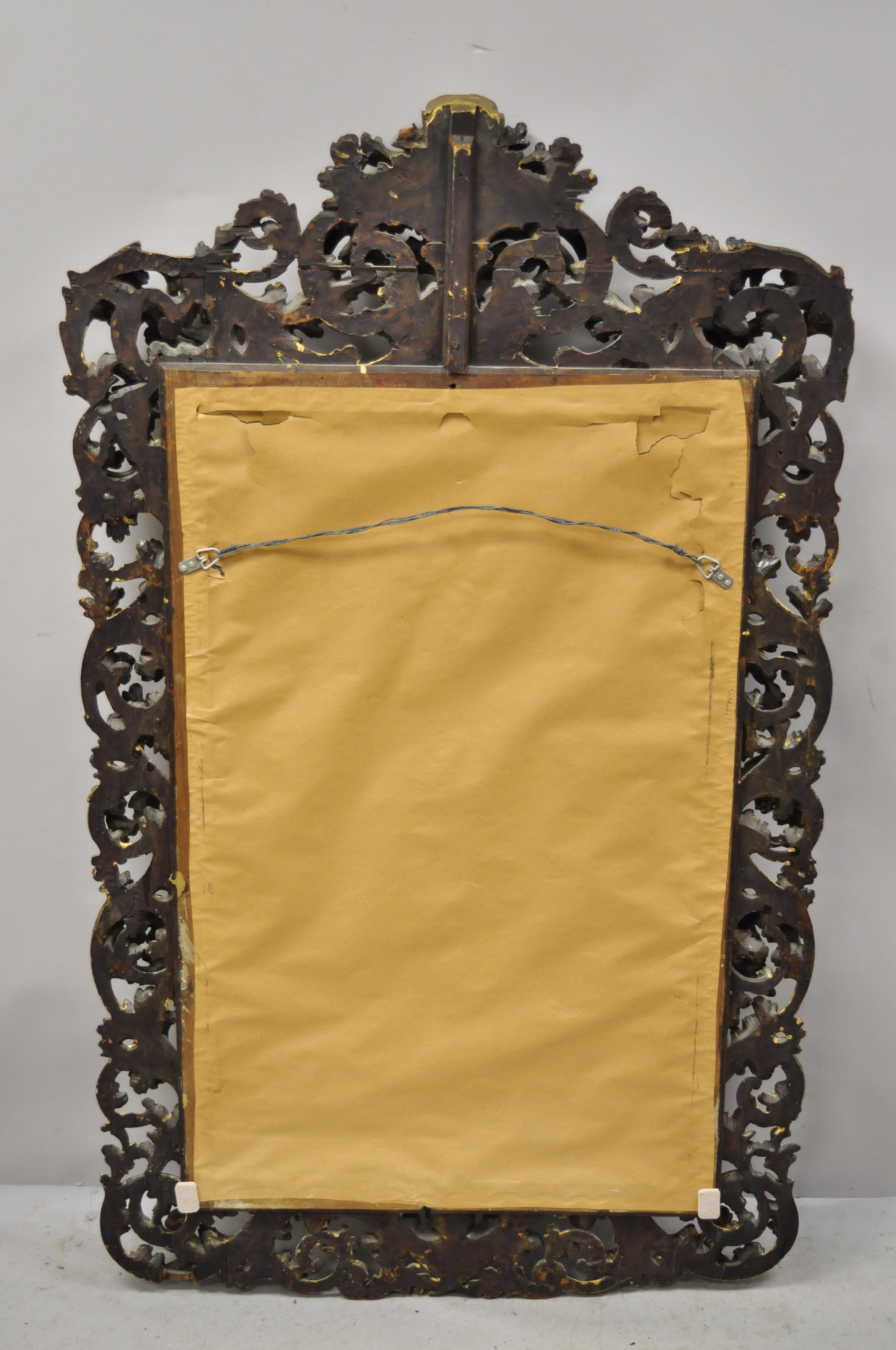 French Rococo Gold Giltwood Relief Carved Wood Acanthus Leaf Wall Mirror For Sale 3