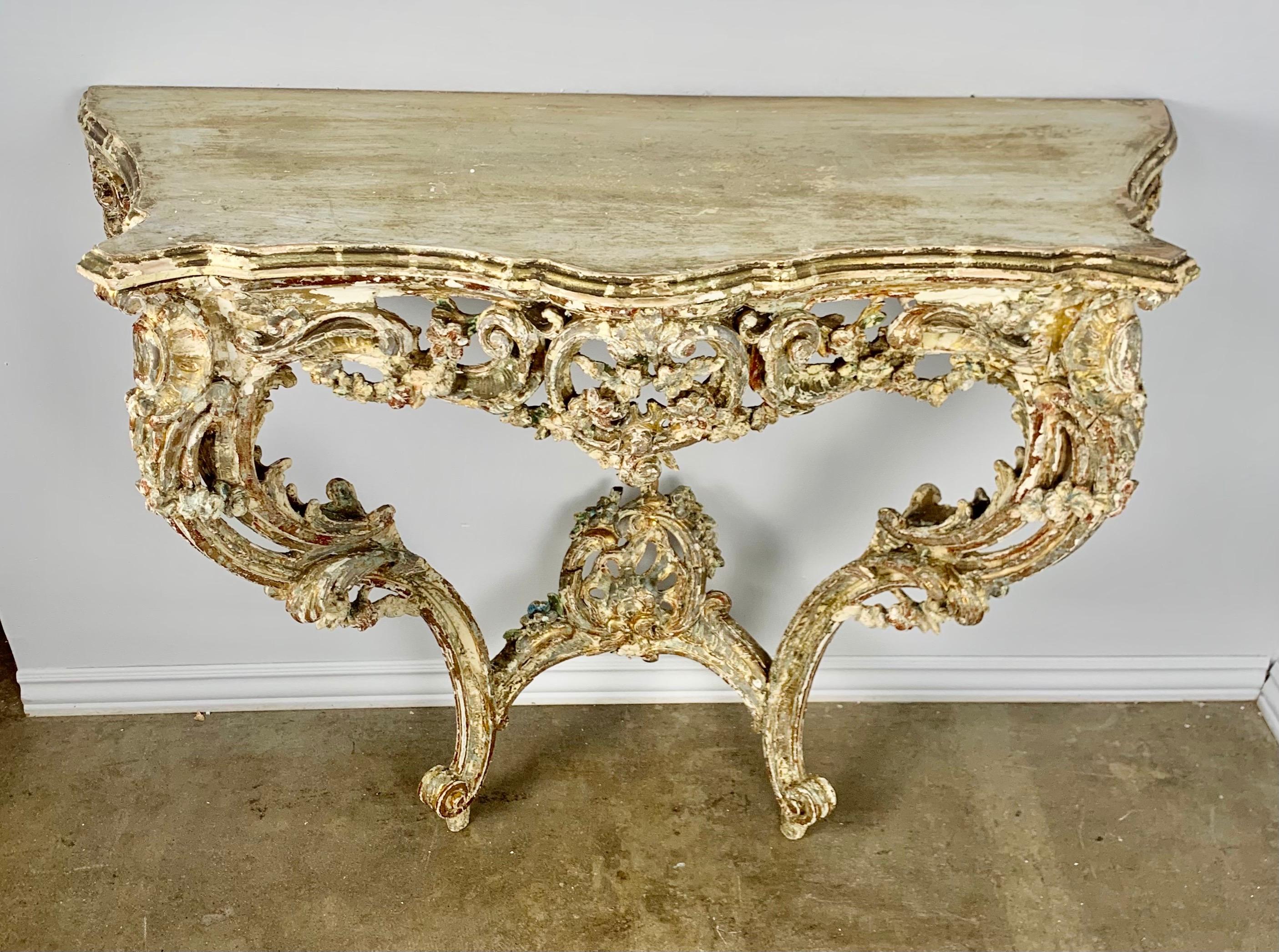 19th C. French Rococo Style Giltwood Console In Good Condition In Los Angeles, CA