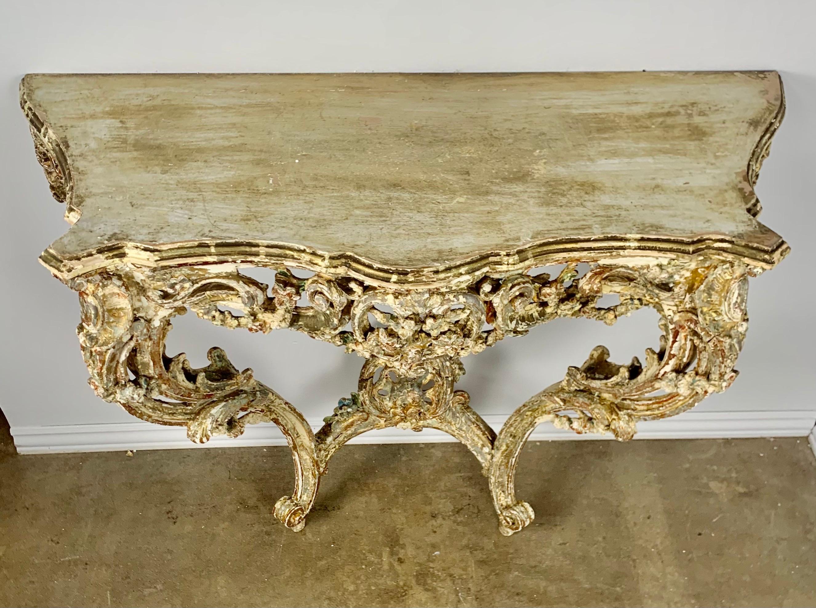19th Century 19th C. French Rococo Style Giltwood Console