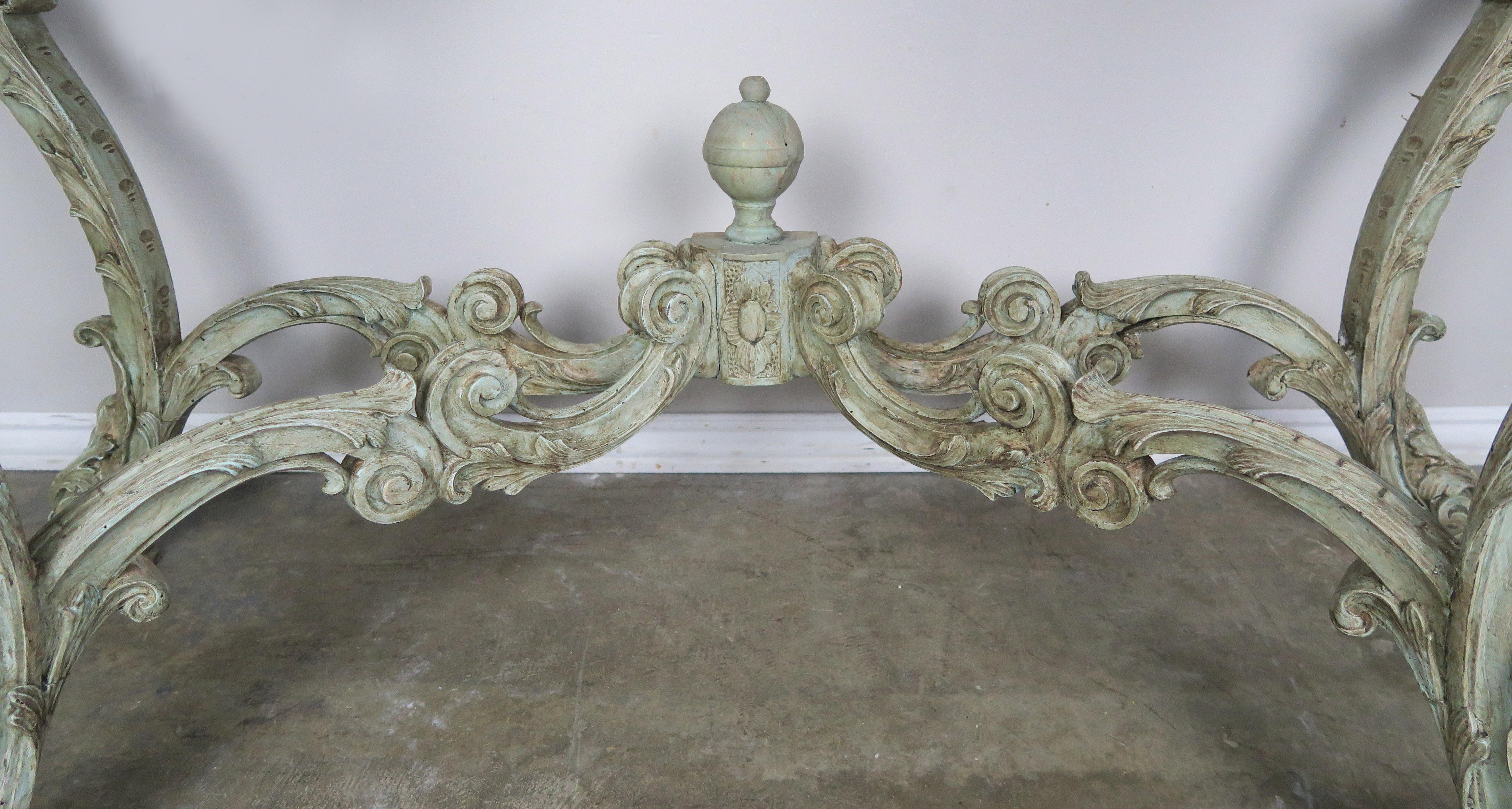 19th Century French Rococo Style Painted Console with Carrara Marble Top 1