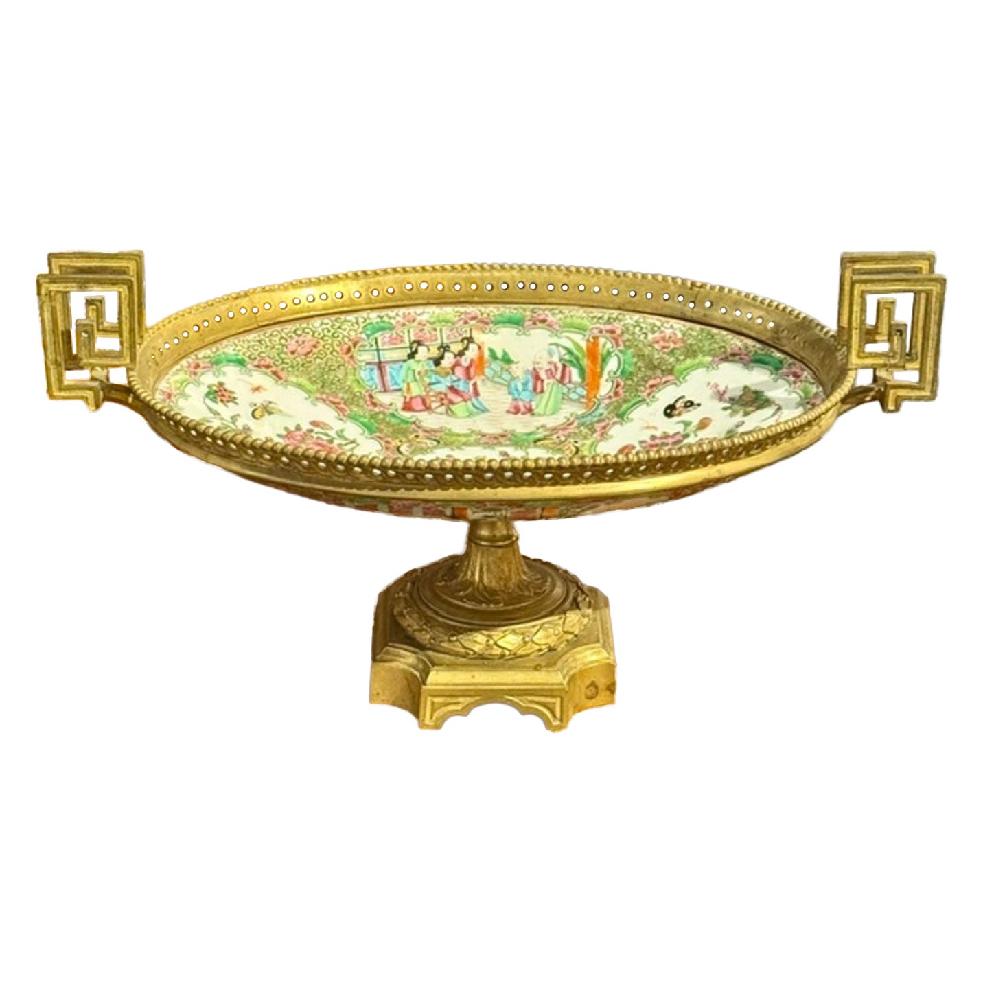 19th c. French Rose Medallion and Gilt Bronze Centerpiece For Sale