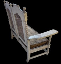19th-C. French Rustic Deconstructed Settee With Cane And Barley Twist