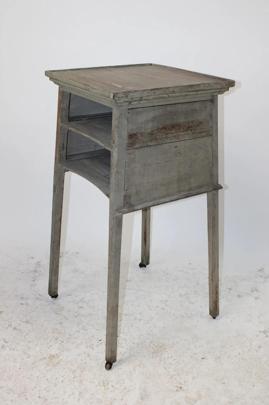 Wood 19th C. French Rustic Grey Painted Oak Pedestal Stand on Casters