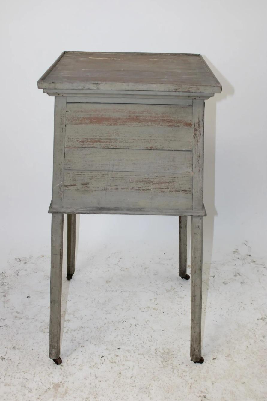 19th C. French Rustic Grey Painted Oak Pedestal Stand on Casters 2