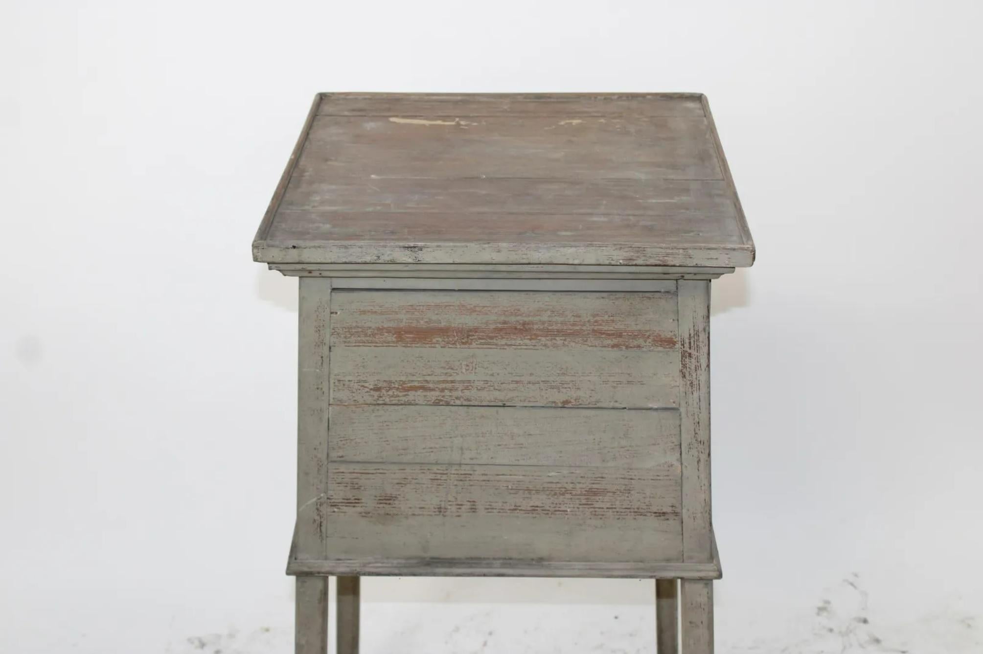 19th C. French Rustic Grey Painted Oak Pedestal Stand on Casters 3
