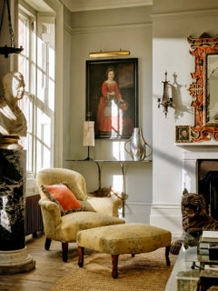 19th C French Salon Chair & Ottoman in Meadow Flower by Christopher Hodsoll