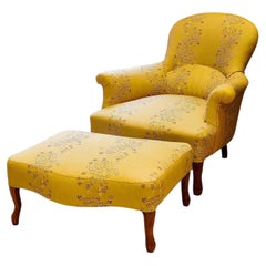 19th C French Salon Chair & Ottoman in Meadow Flower by Christopher Hodsoll