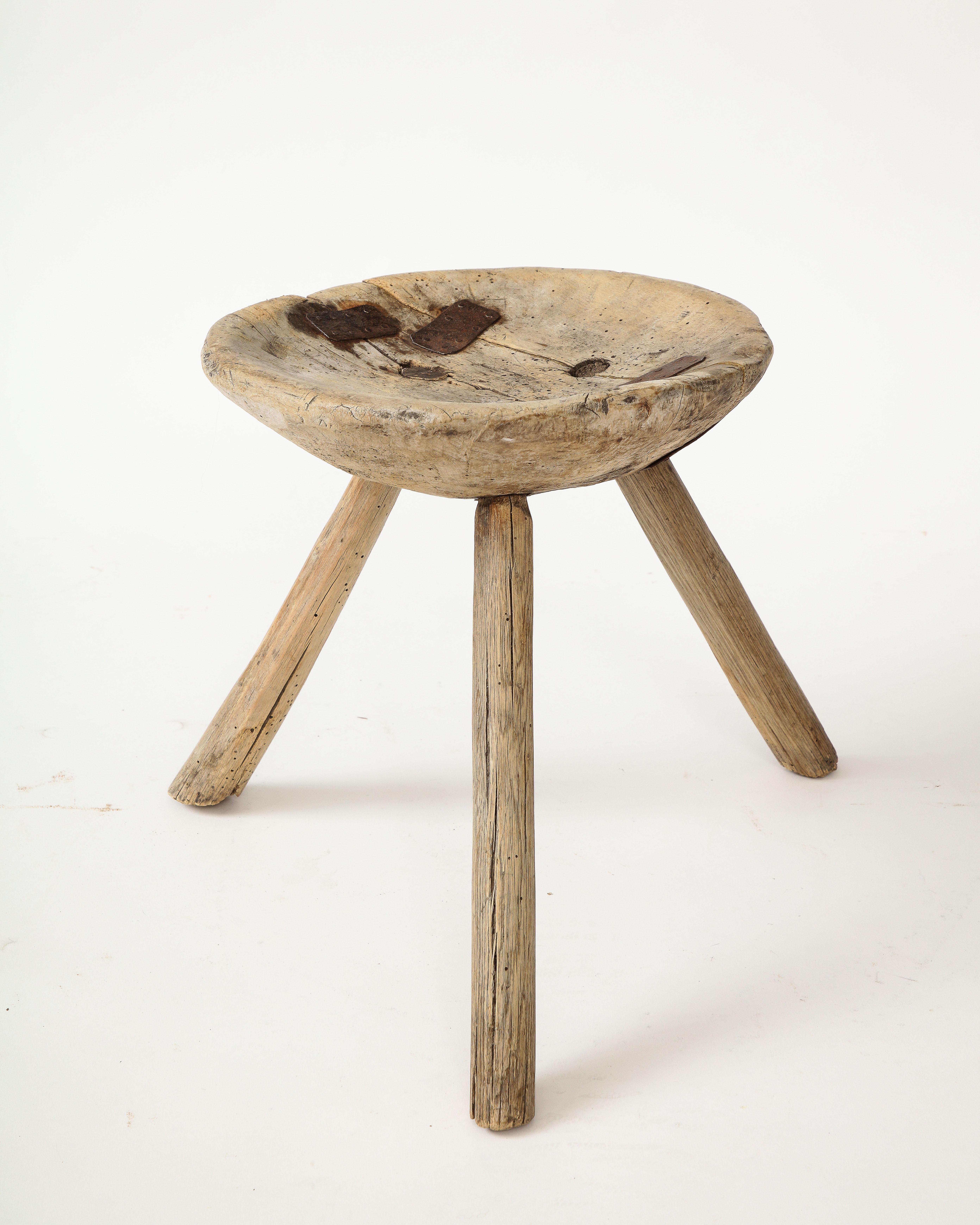 Late 19th Century 19th Century French Shepherds Stool with Handmade Metal Repairs For Sale