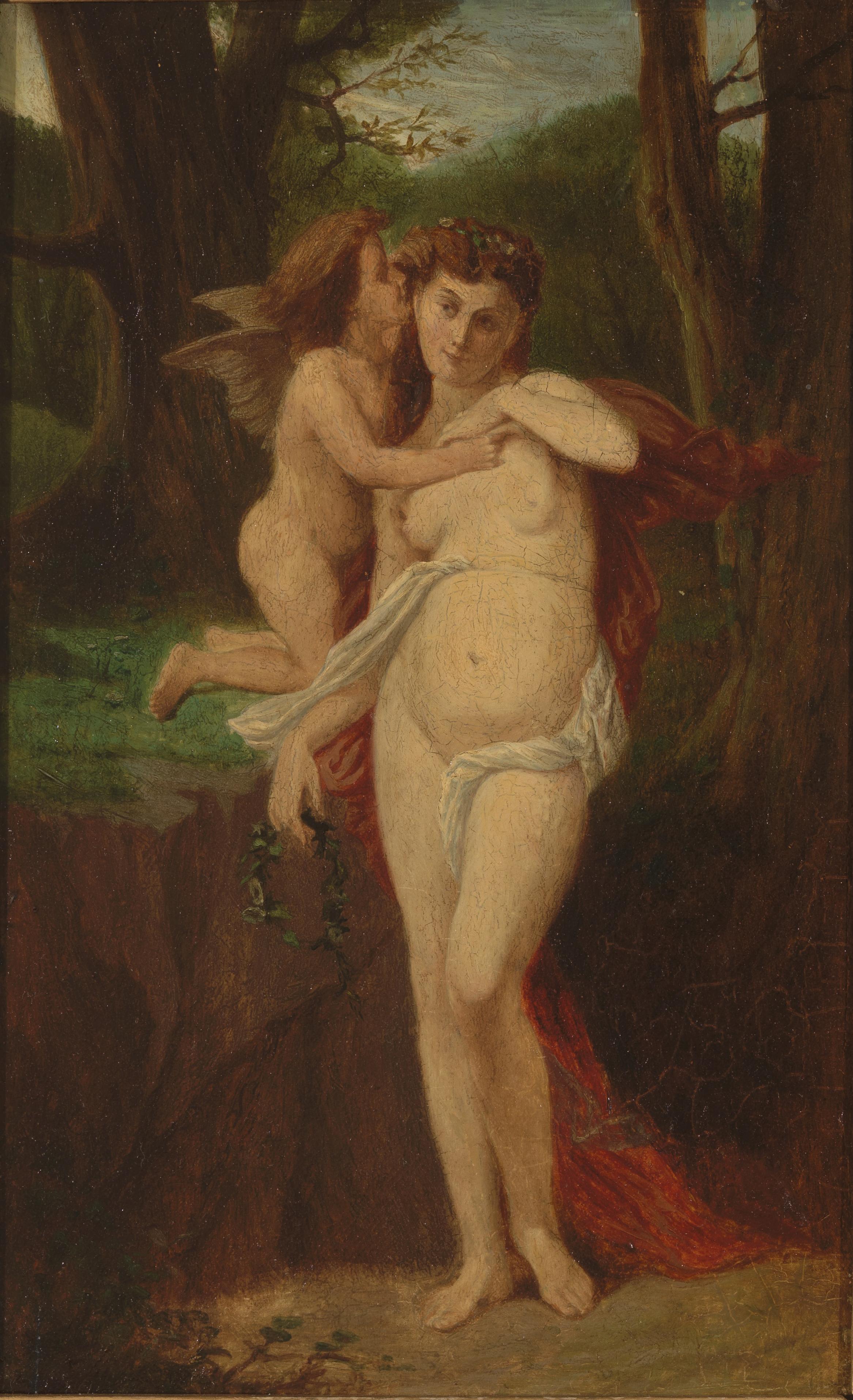 Français Huile sur panneau du 19ème siècle, Cupidon et Psyché en vente
