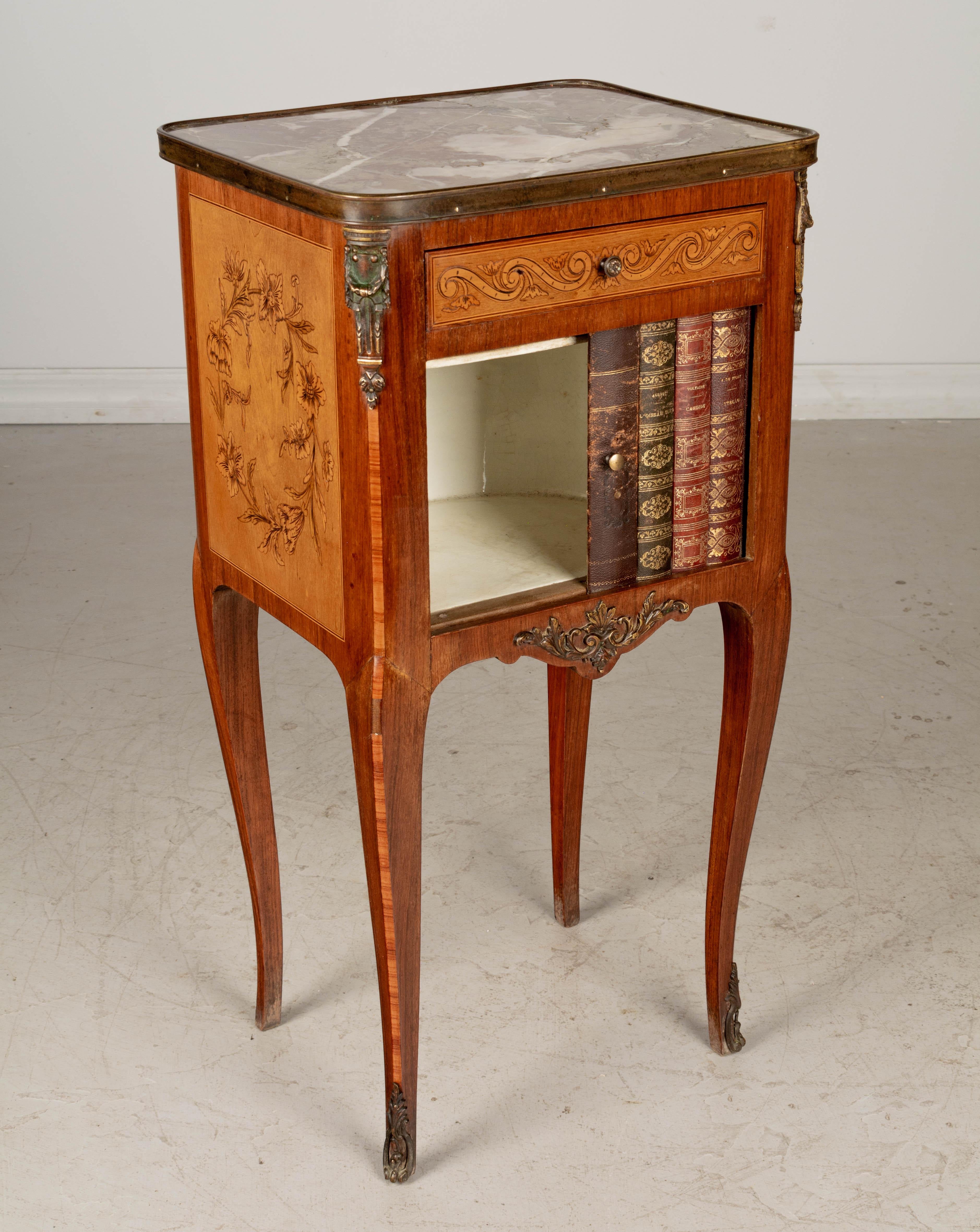 Louis XV 19th C. French Side Table with Faux Book Tambour Door For Sale