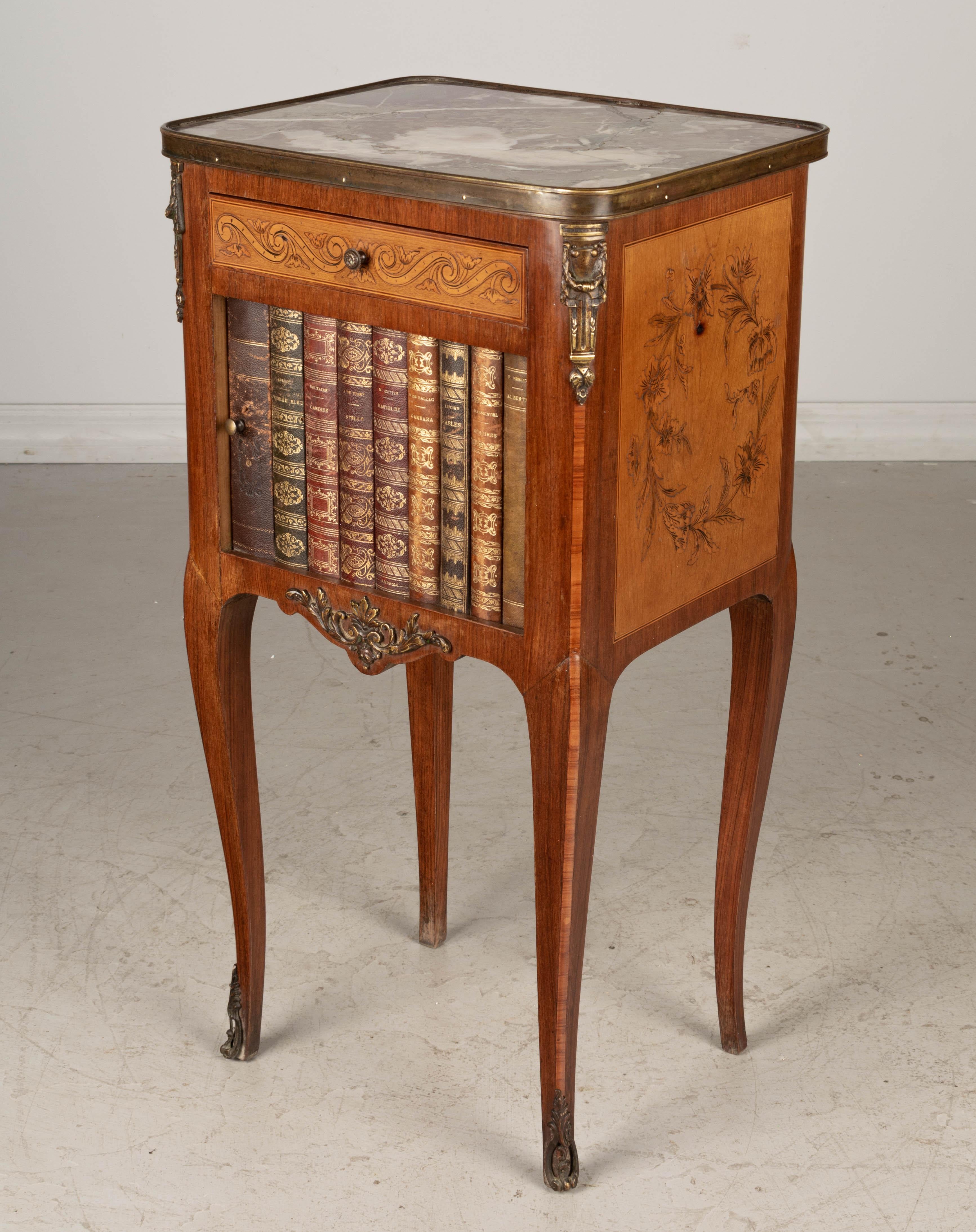 Hand-Crafted 19th C. French Side Table with Faux Book Tambour Door For Sale