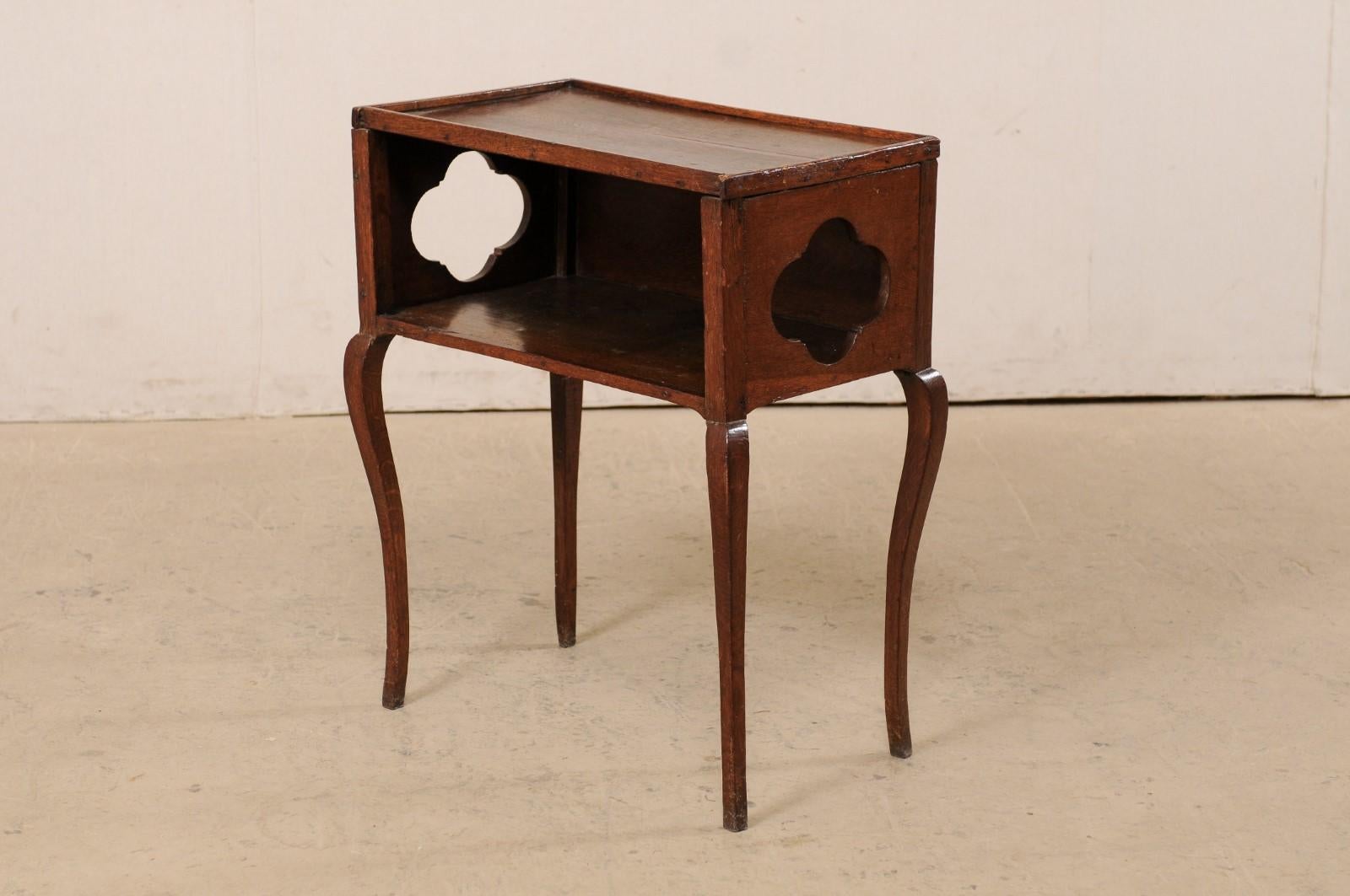 19th C. French Side Table with Quatrefoil Cut-Outs at Sides, Lower Shelf/Cubie 4