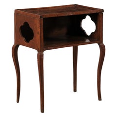 19th C. French Side Table with Quatrefoil Cut-Outs at Sides, Lower Shelf/Cubie