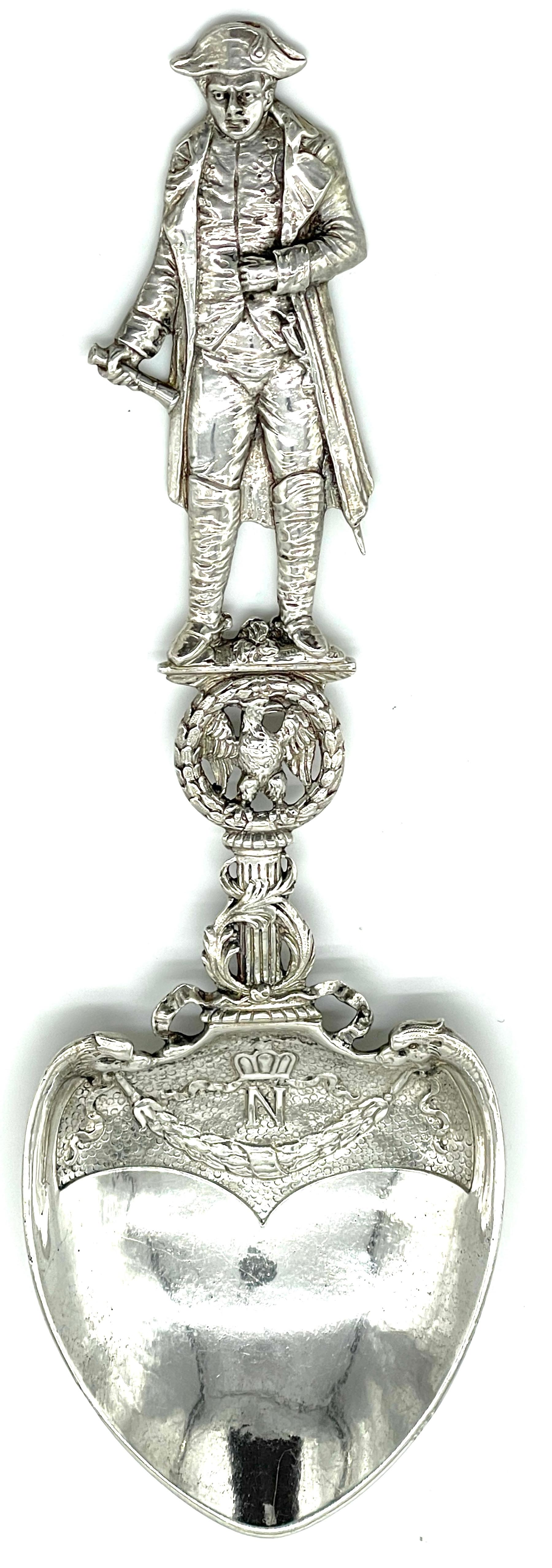 Empire 19th C.  French Silver Commemorative  Three-Dimensional Napoleon Portrait Spoon  For Sale