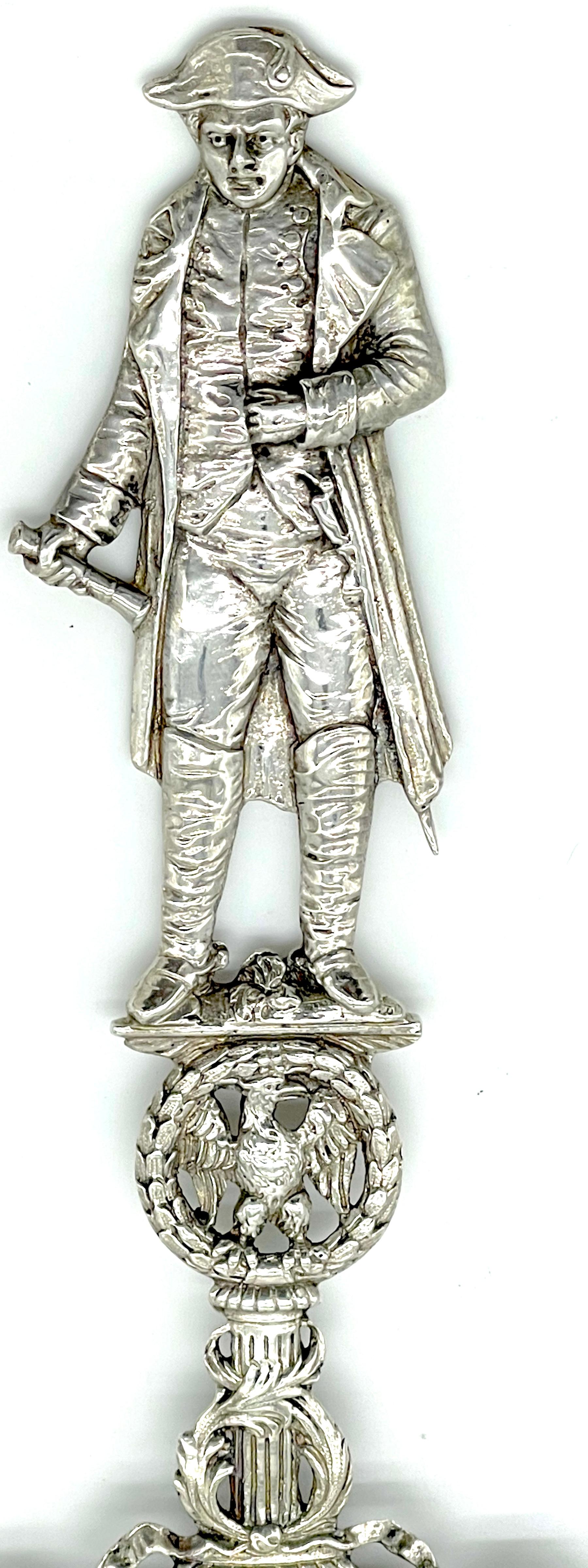 Sterling Silver 19th C.  French Silver Commemorative  Three-Dimensional Napoleon Portrait Spoon  For Sale