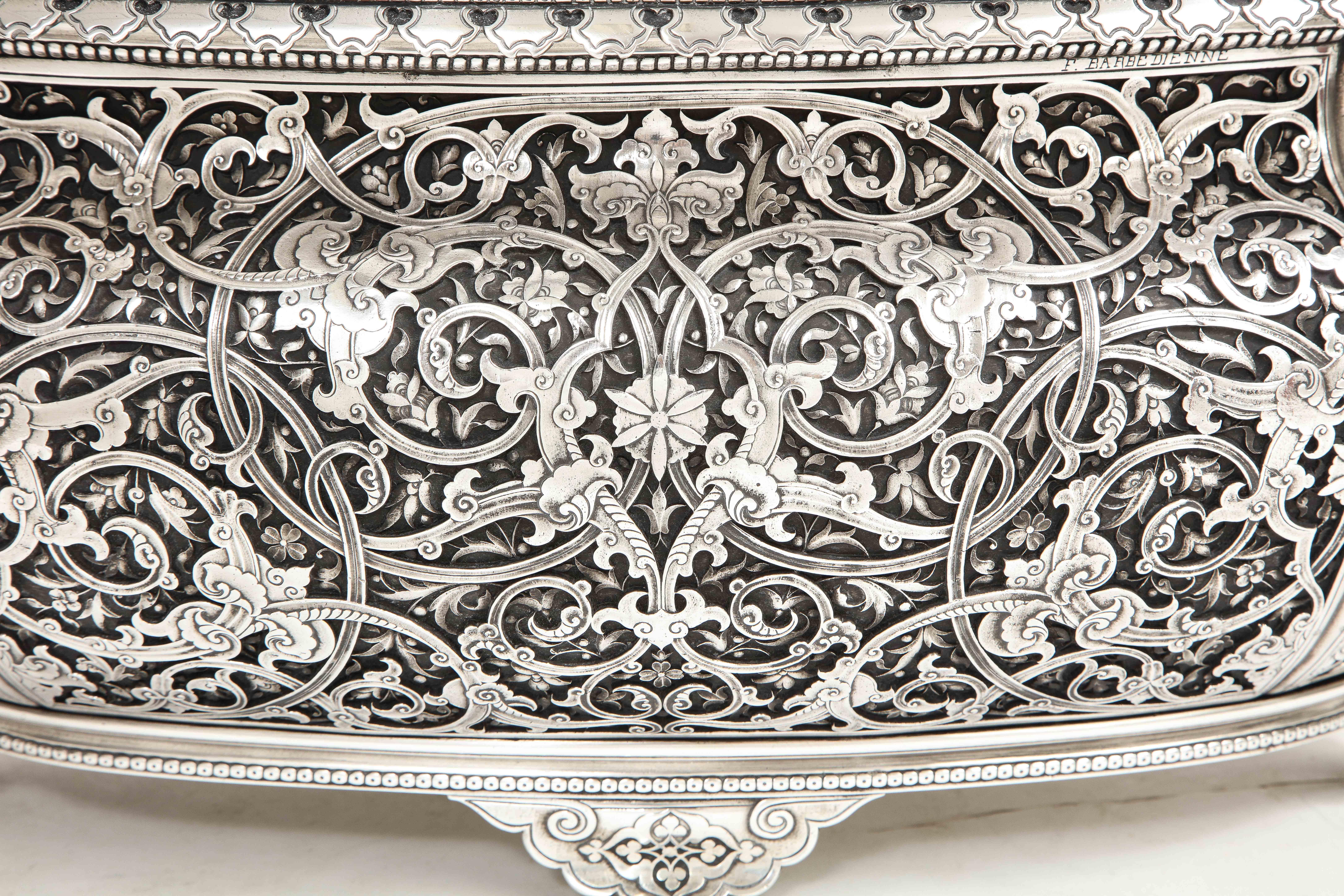 19th C. French Silvered Bronze Islamic Arabesque Motif Centerpiece Att. E Lièvre For Sale 7