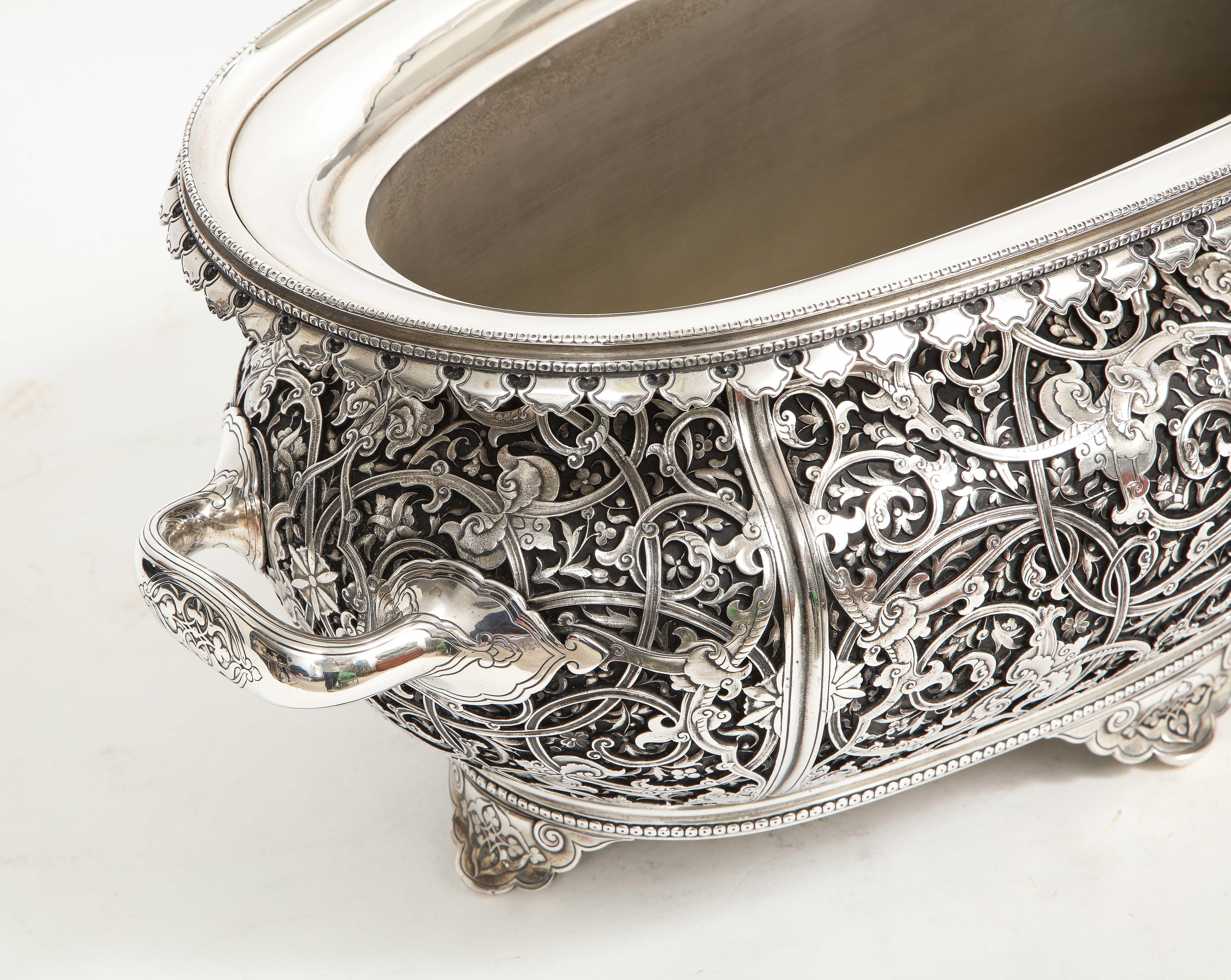 19th C. French Silvered Bronze Islamic Arabesque Motif Centerpiece Att. E Lièvre For Sale 5