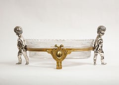 French Silvered & Gilt Bronze Putti Mounted Crystal Centerpiece Baccarat, 1800s