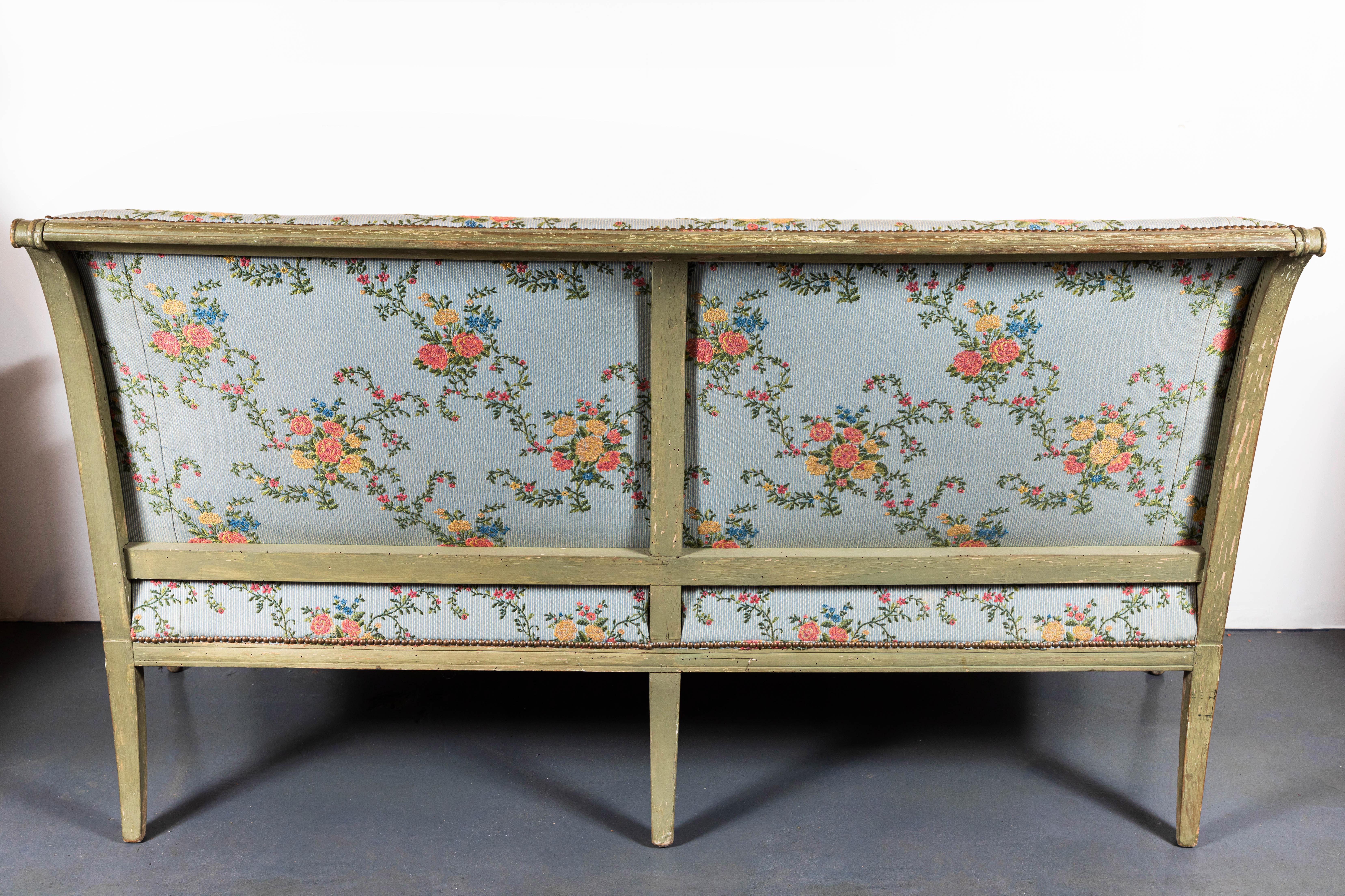 Hand-Carved 19th Century Painted French Sofa For Sale
