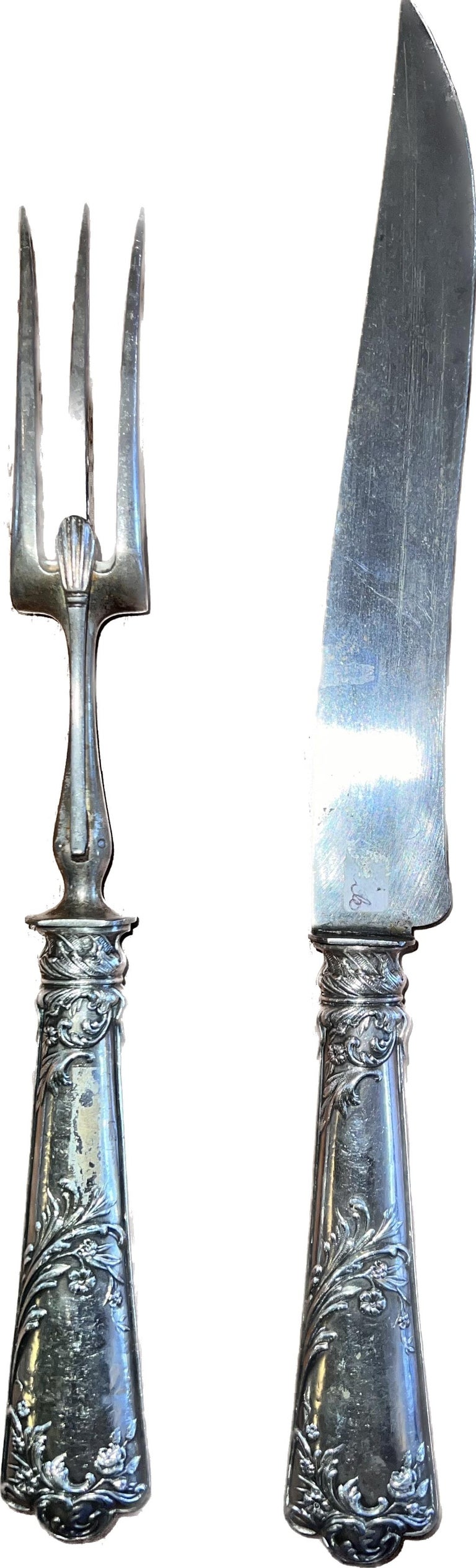 19th C. French Sterling Silver Carving Set with Stand (Fork, Knife