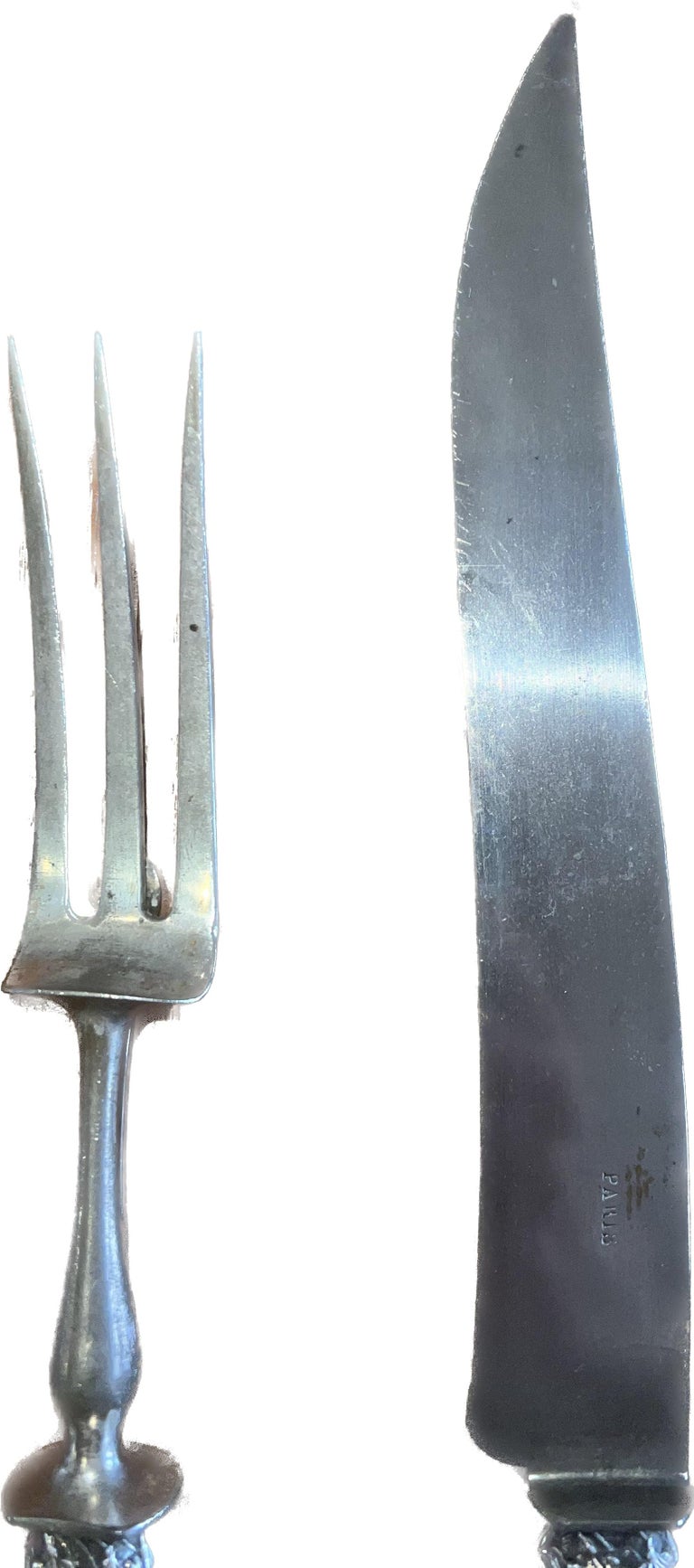 19th C. French Sterling Silver Carving Set with Stand (Fork, Knife