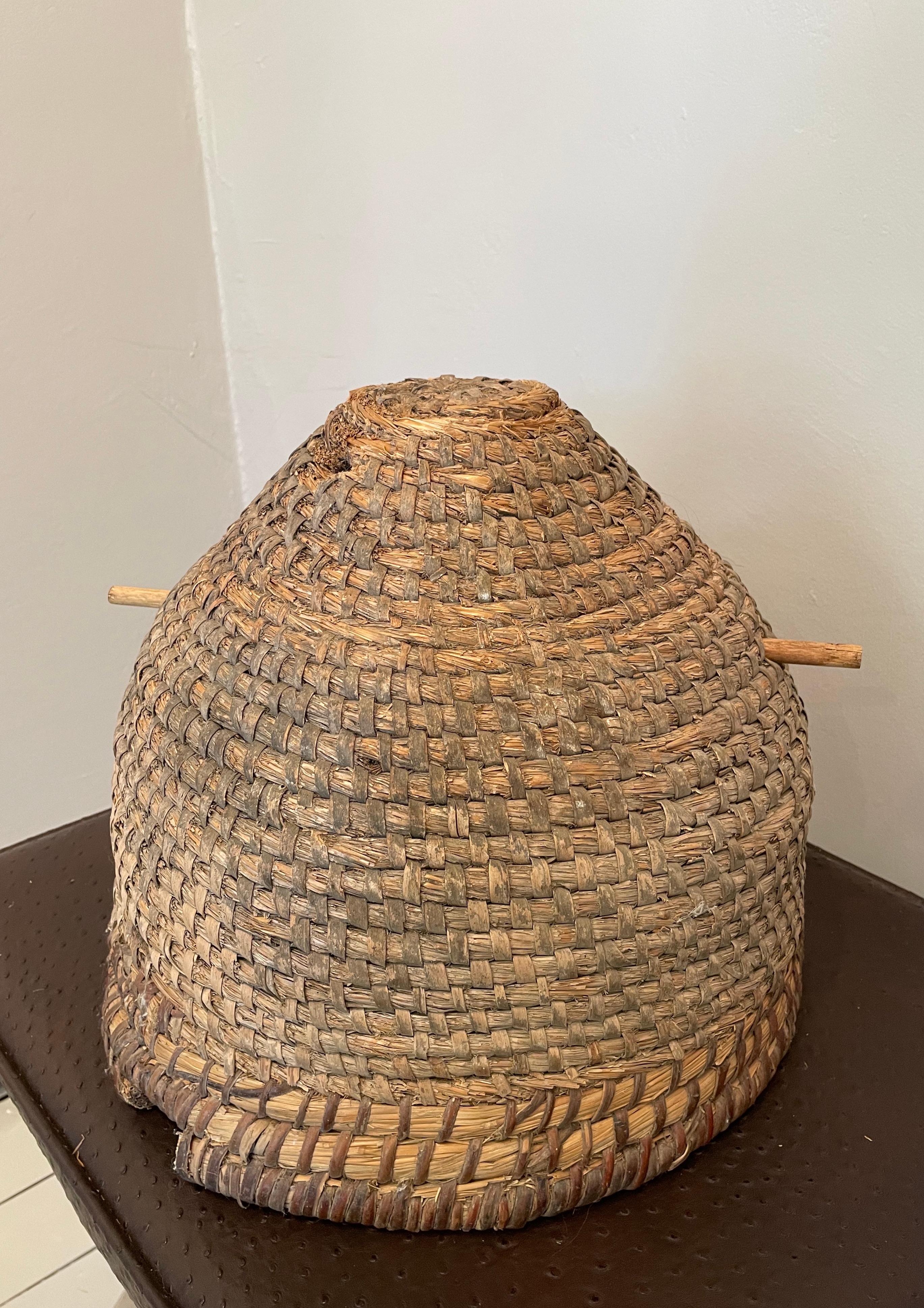 Rustic 19th C French Straw Domed Bee Skep