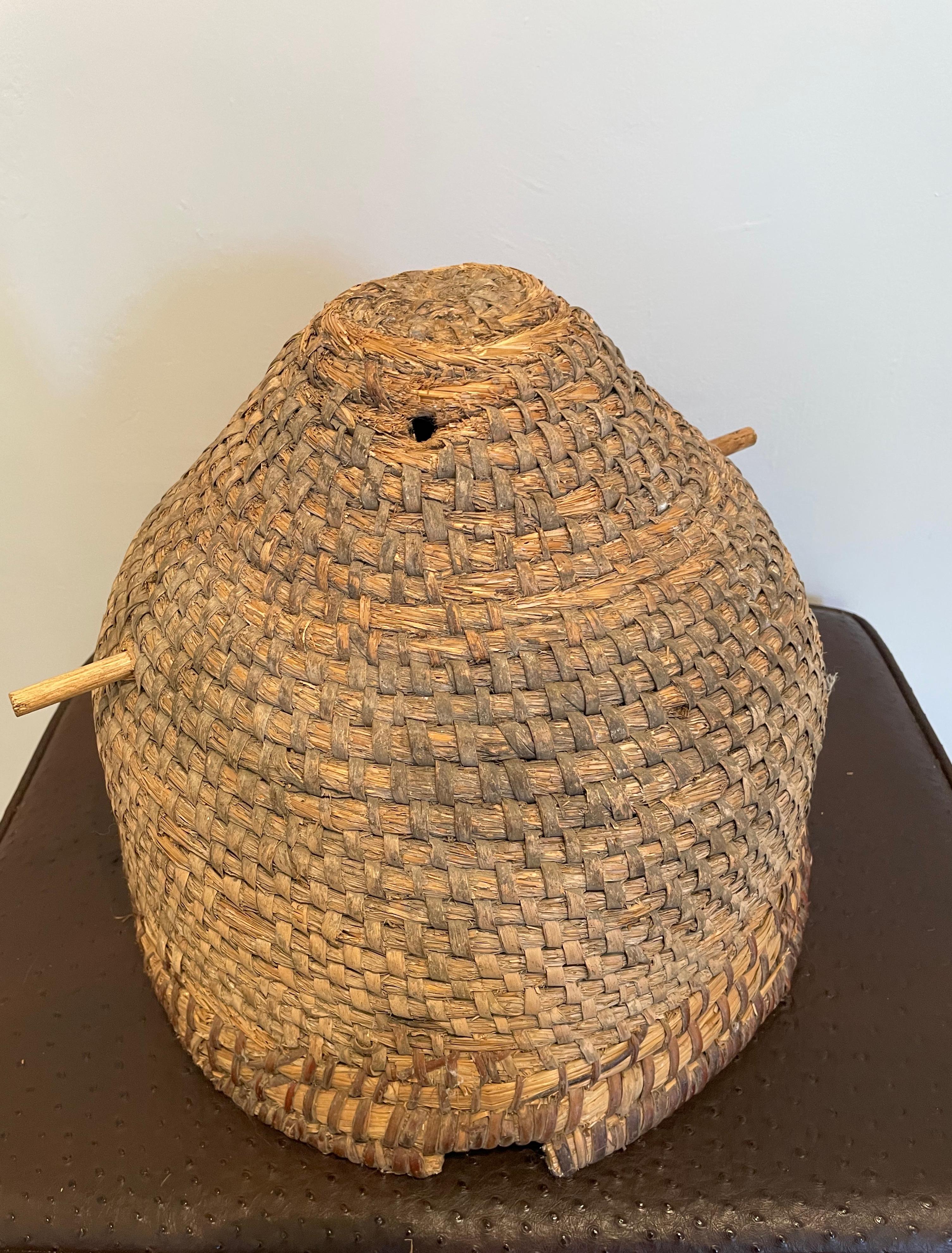 Hand-Crafted 19th C French Straw Domed Bee Skep