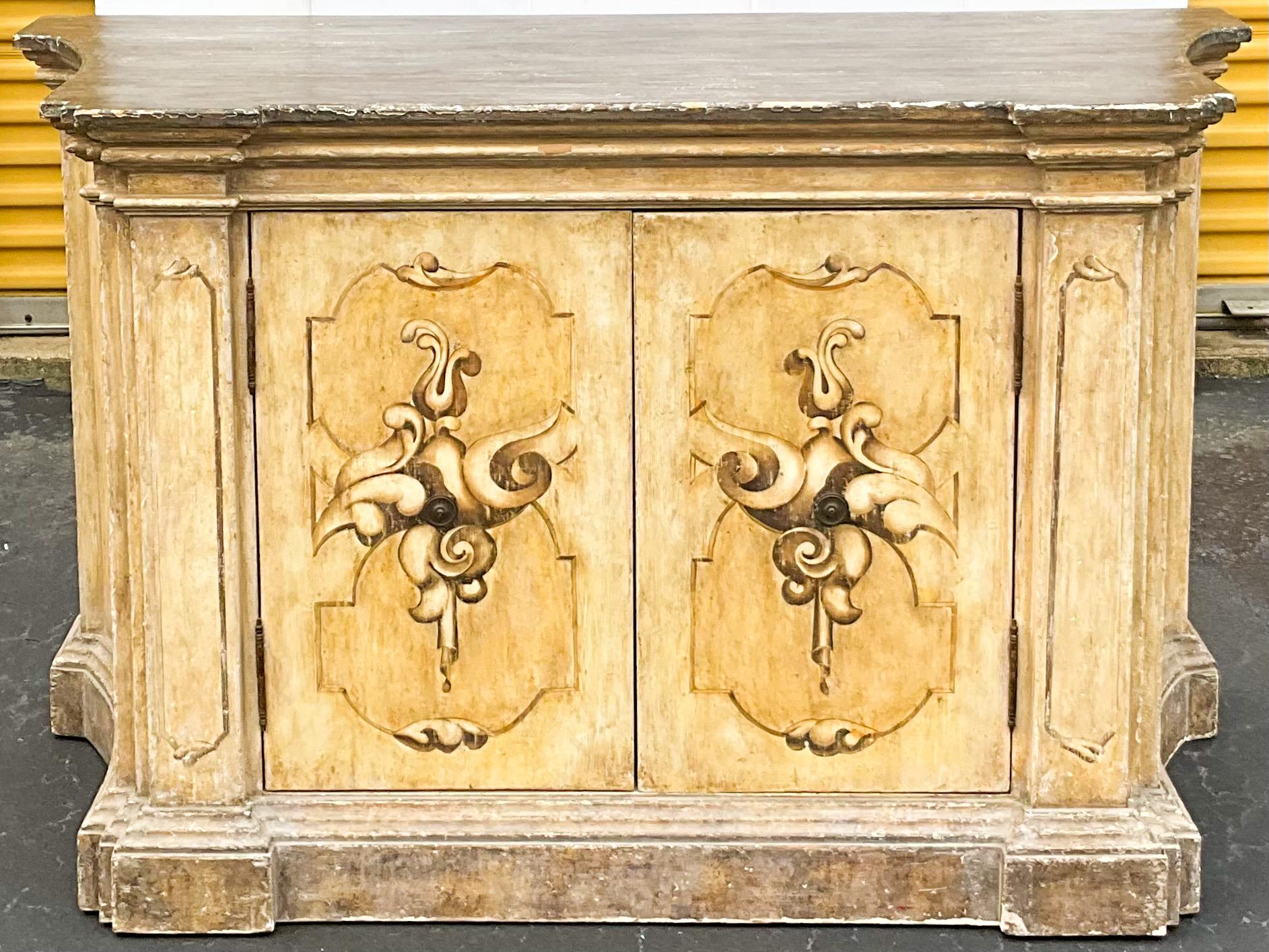 Baroque 19th-C. French Style Hendrix Allardyce Painted Polychrome Cabinet / Credenza For Sale