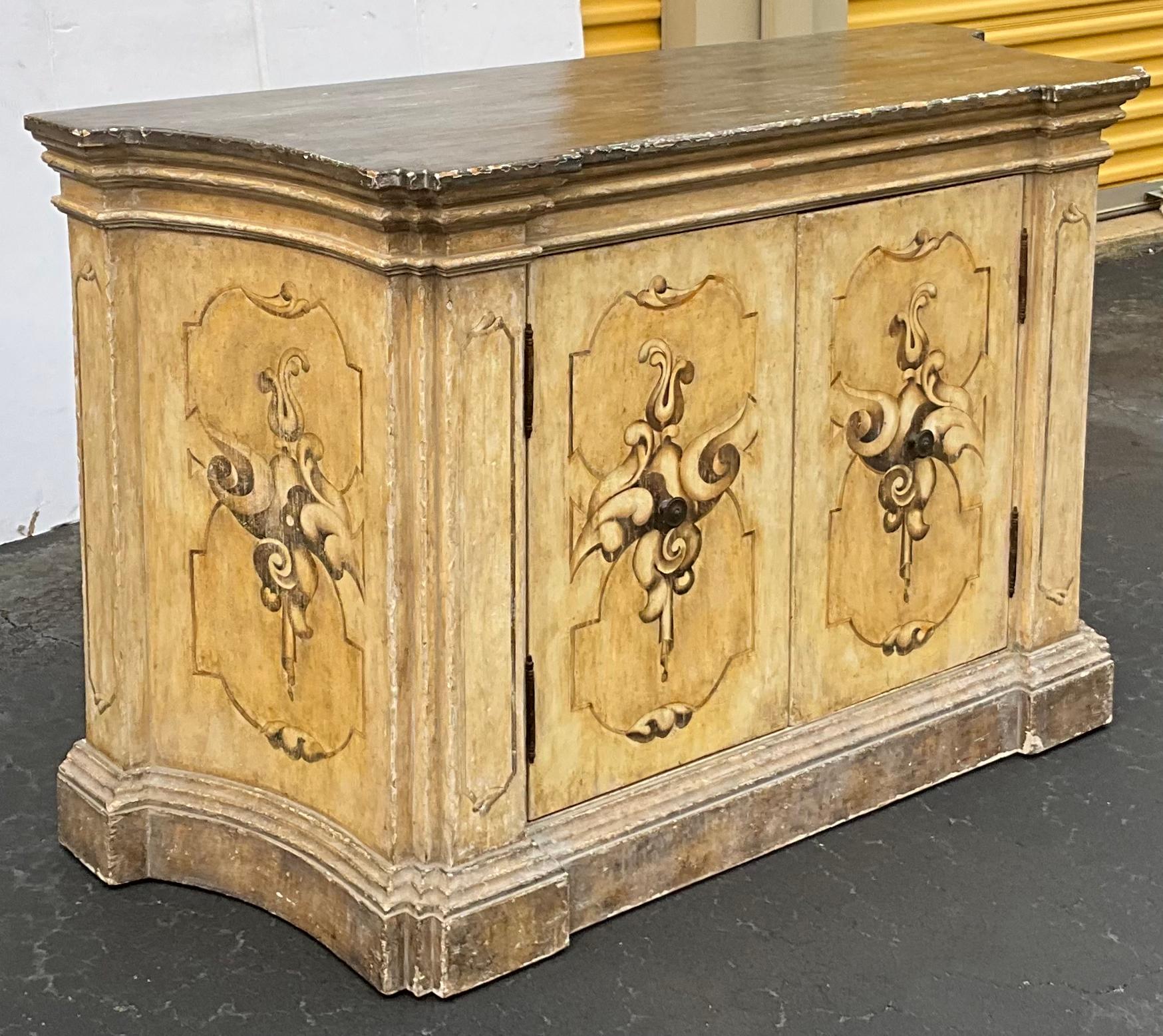 Wood 19th-C. French Style Hendrix Allardyce Painted Polychrome Cabinet / Credenza For Sale