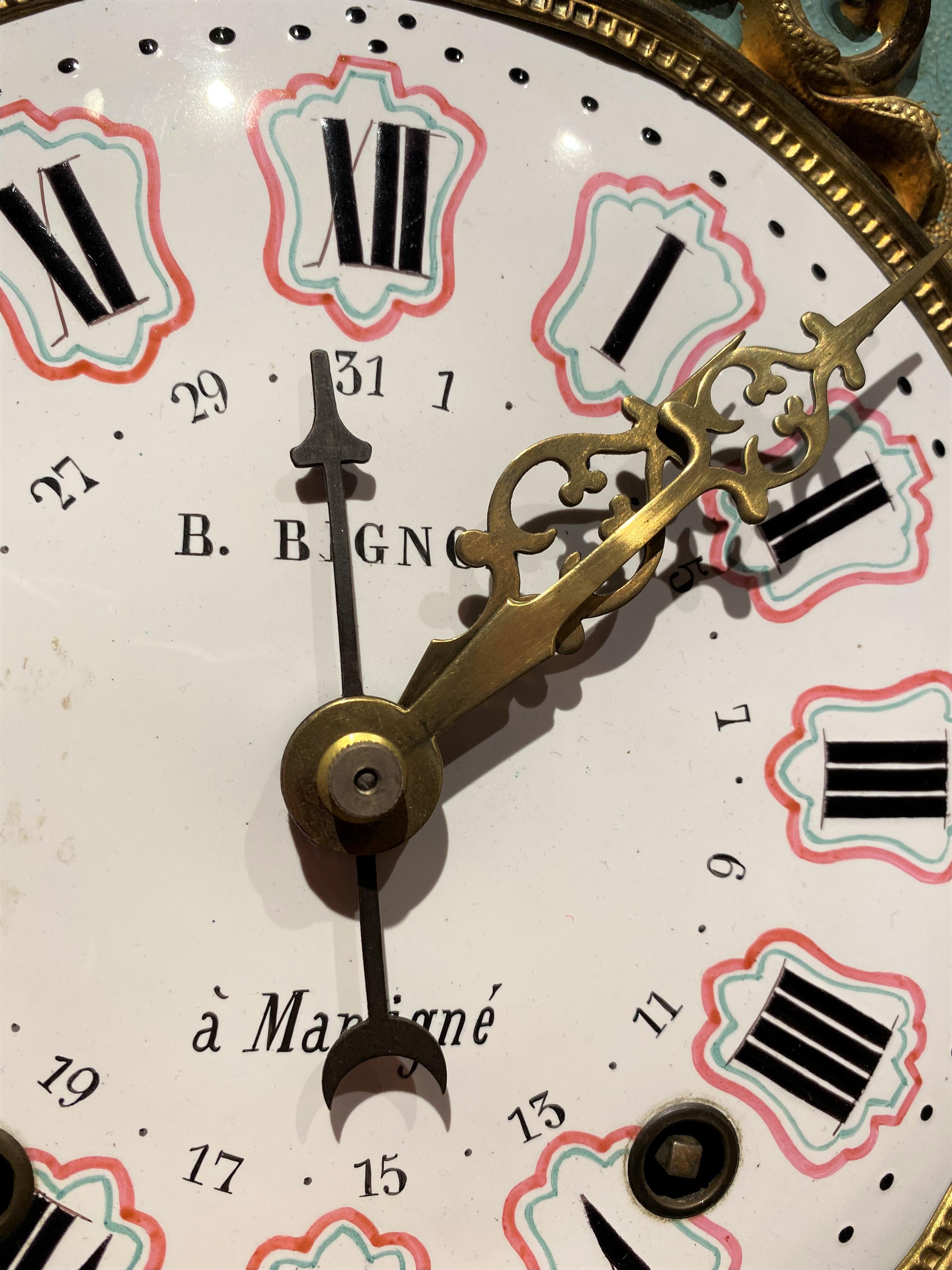 19th C French Tall Case Morbier Clock or Comtoise Signed B. Bignon à la Martigné 2