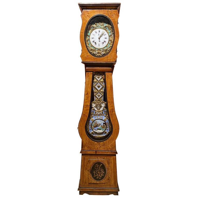 19th C French Tall Case Morbier Clock or Comtoise Signed B. Bignon à la Martigné For Sale