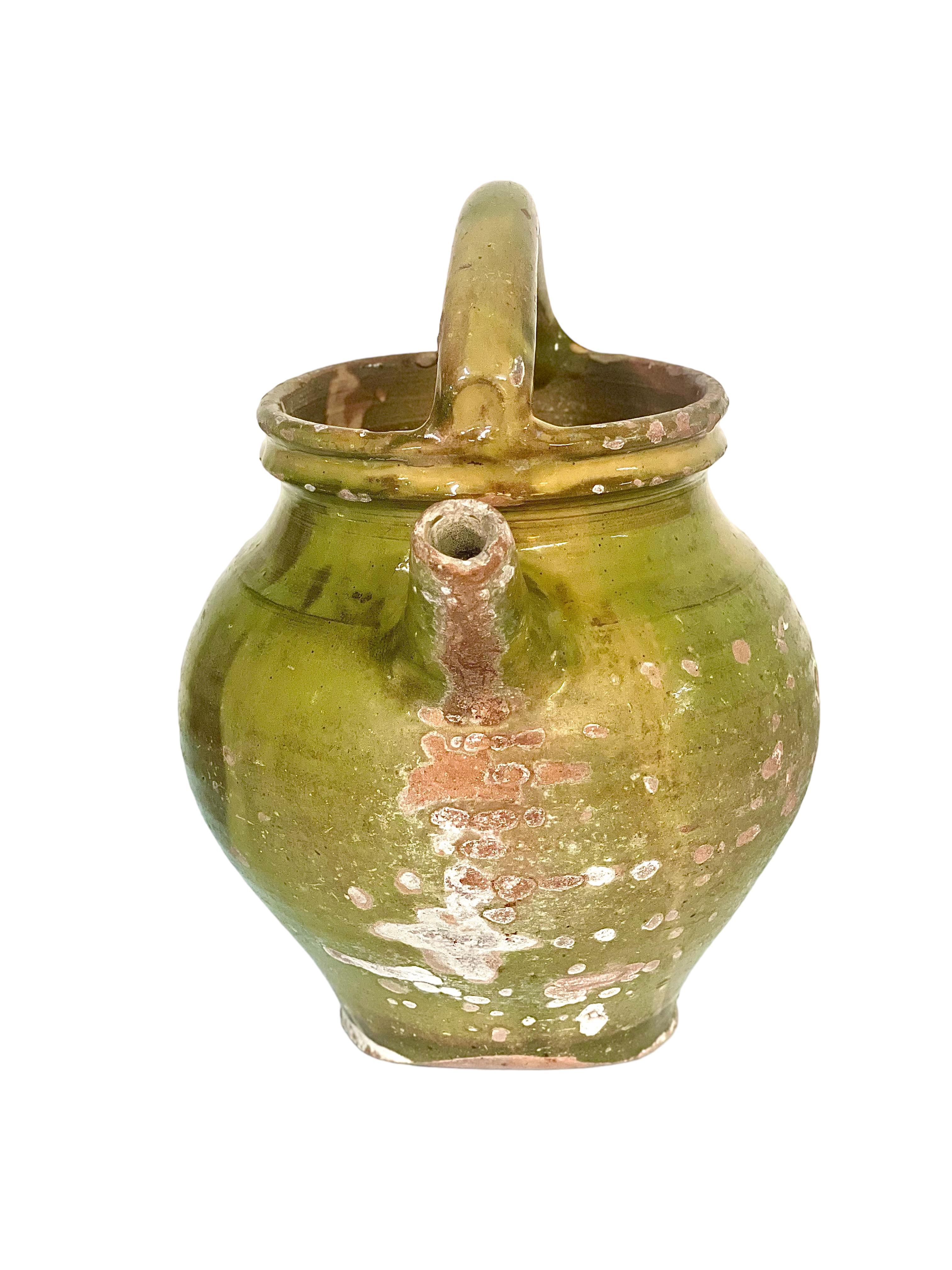 19th C. French Glazed Terracotta Water Jug  In Good Condition For Sale In LA CIOTAT, FR