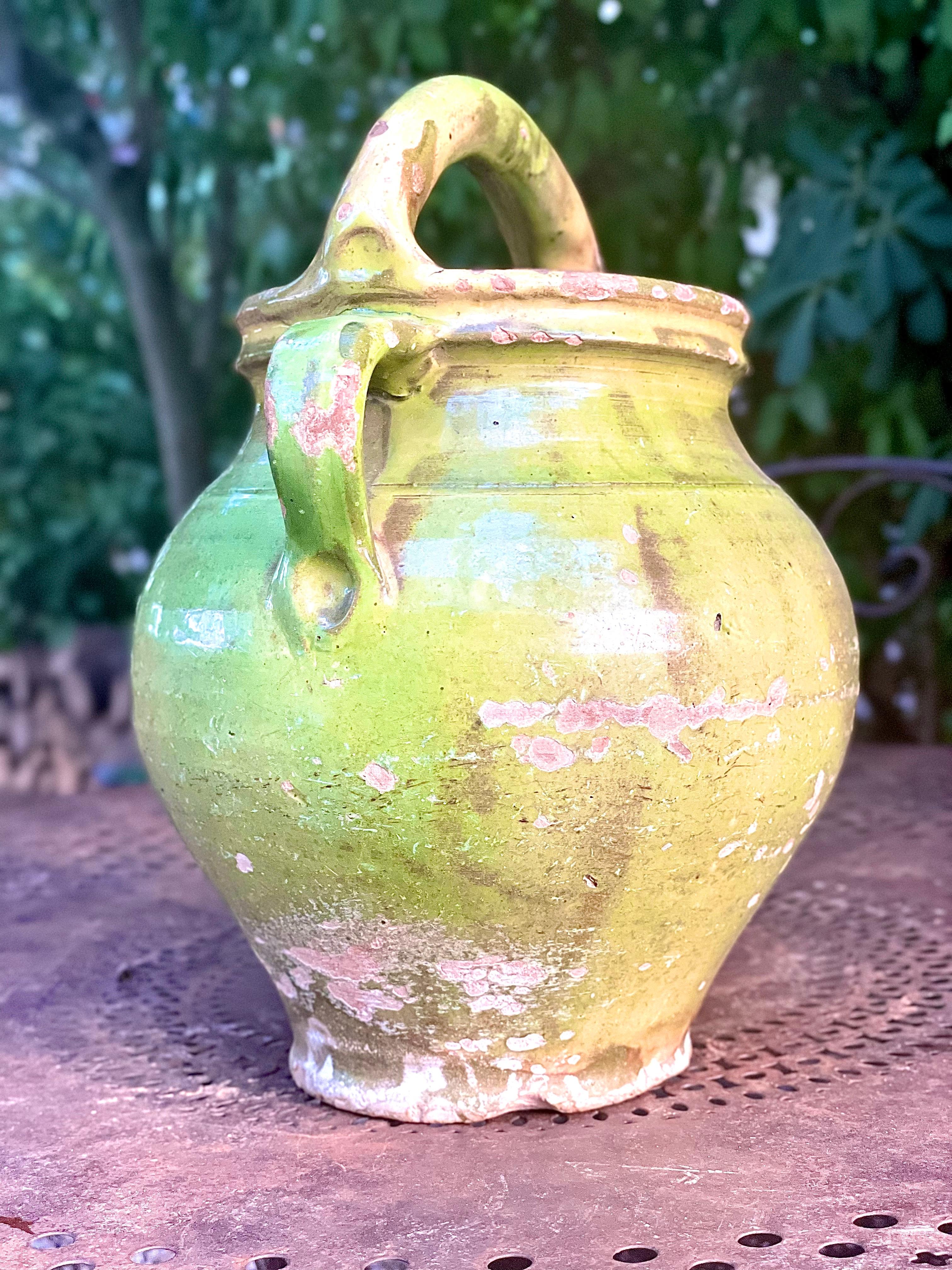 Earthenware 19th Century Green Glazed Terracotta Water Jug  For Sale