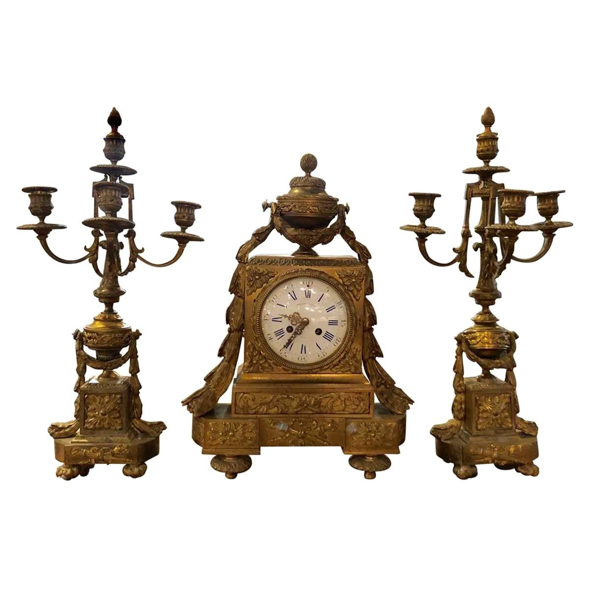 19th Century French ThreePiece Clock Set Garniture by Masion P For