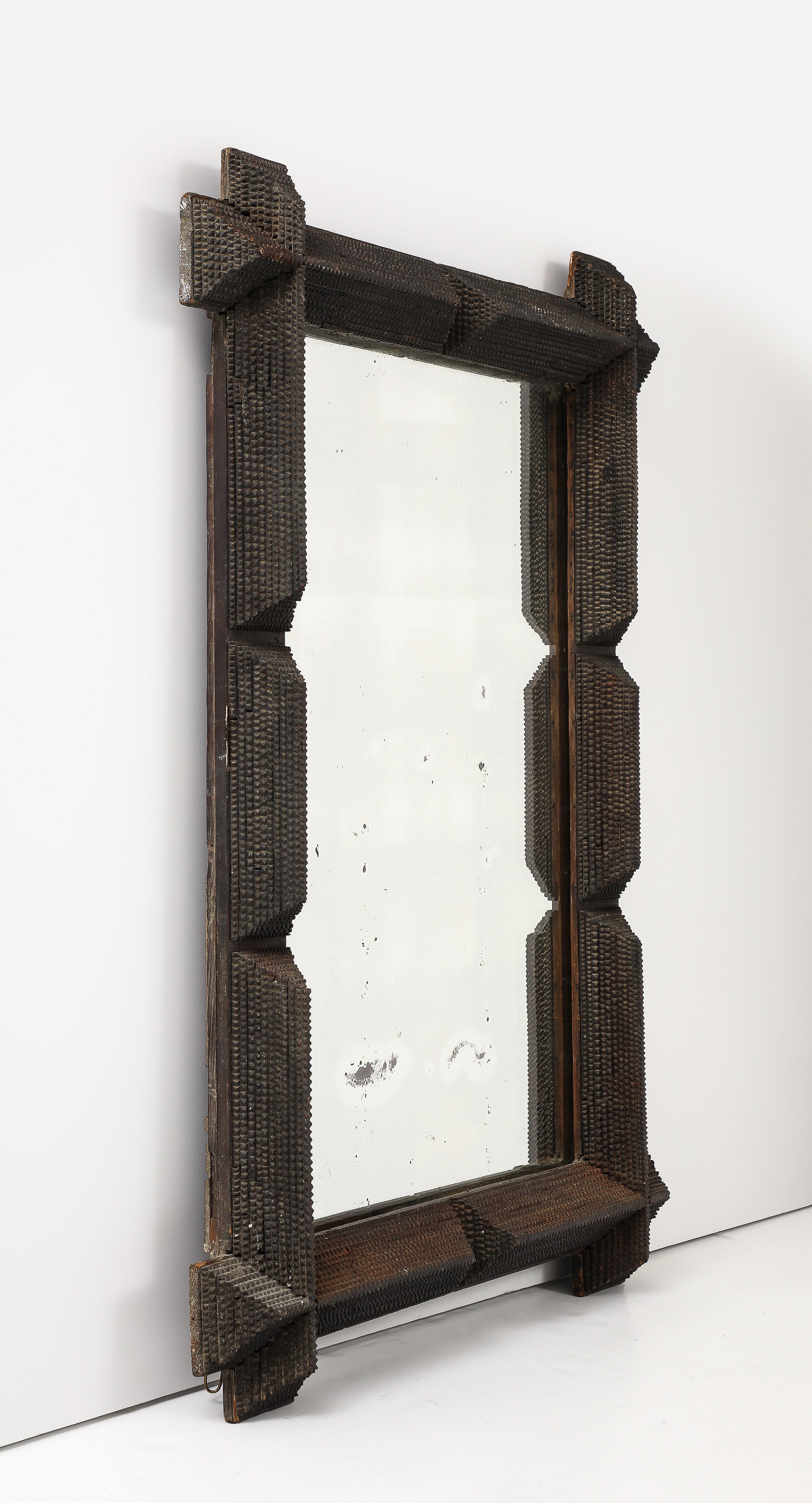 Französischer Tramp Art-Spiegel aus dem 19. Jahrhundert mit Altglas im Angebot 5