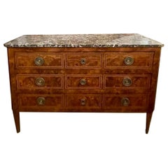 19th c. French Transitional Walnut Inlaid Commode