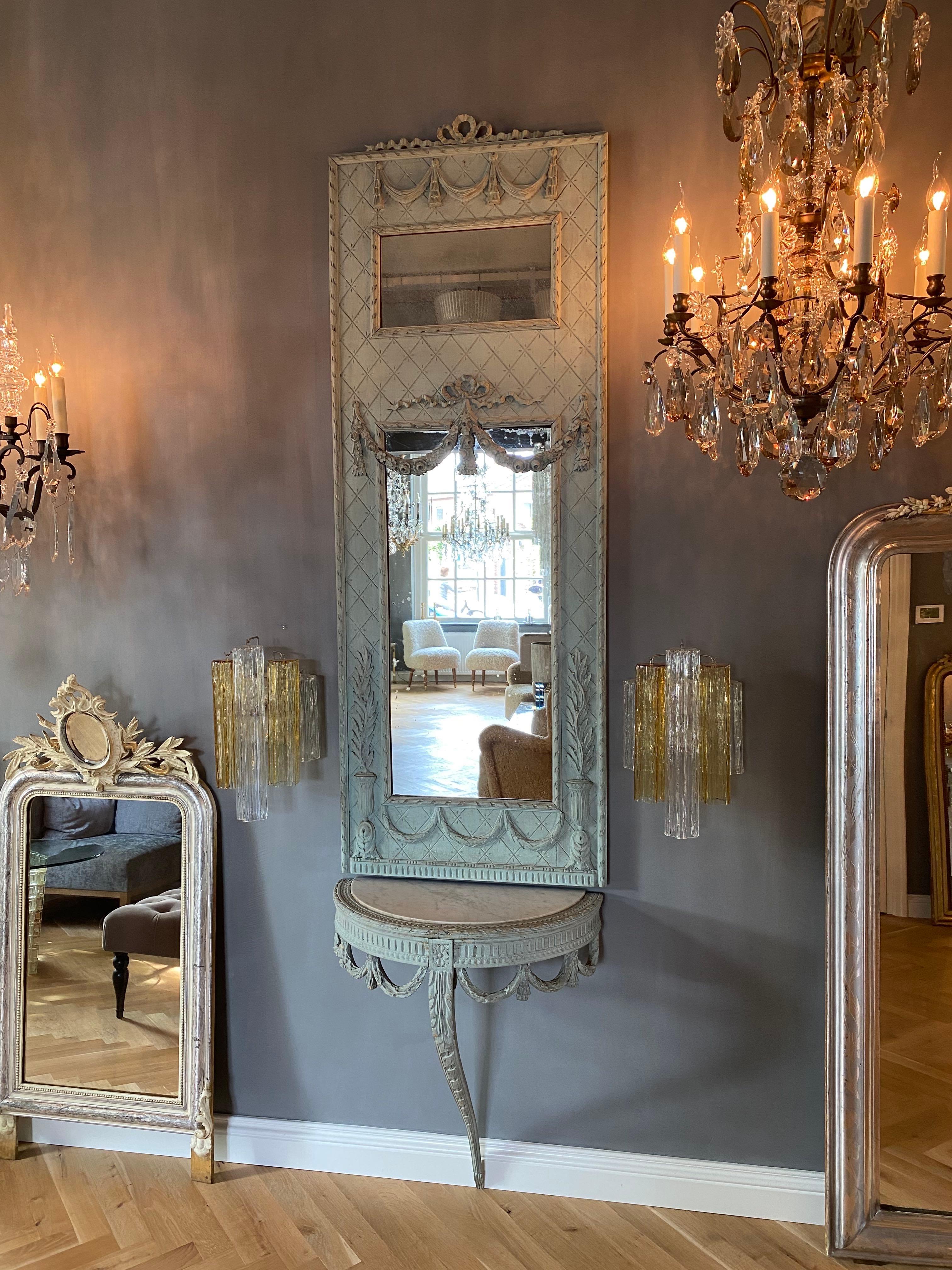 XIX sec. Specchio francese Trumeau con console, colore blu in vendita 3