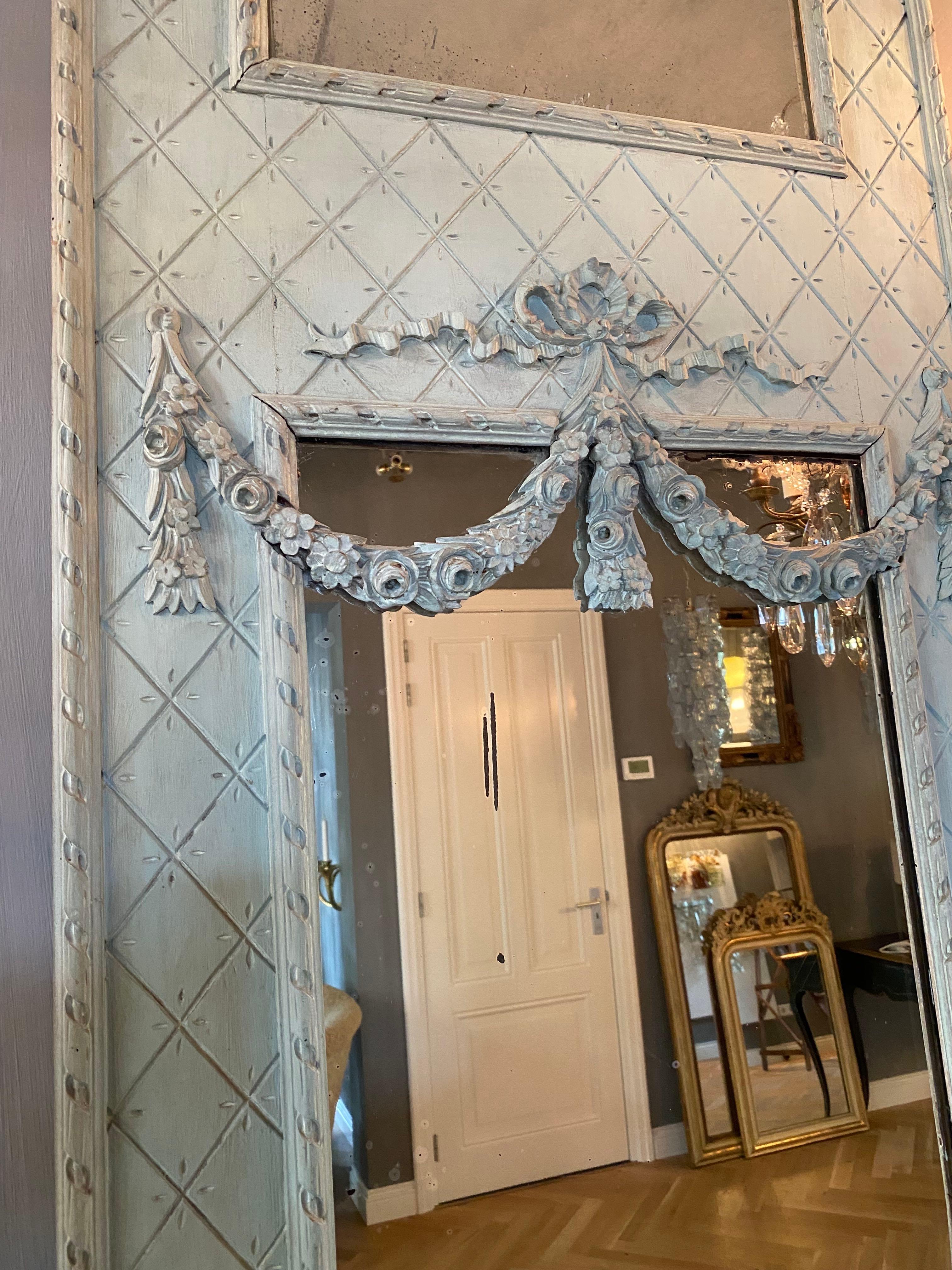 XIX sec. Specchio francese Trumeau con console, colore blu in vendita 4