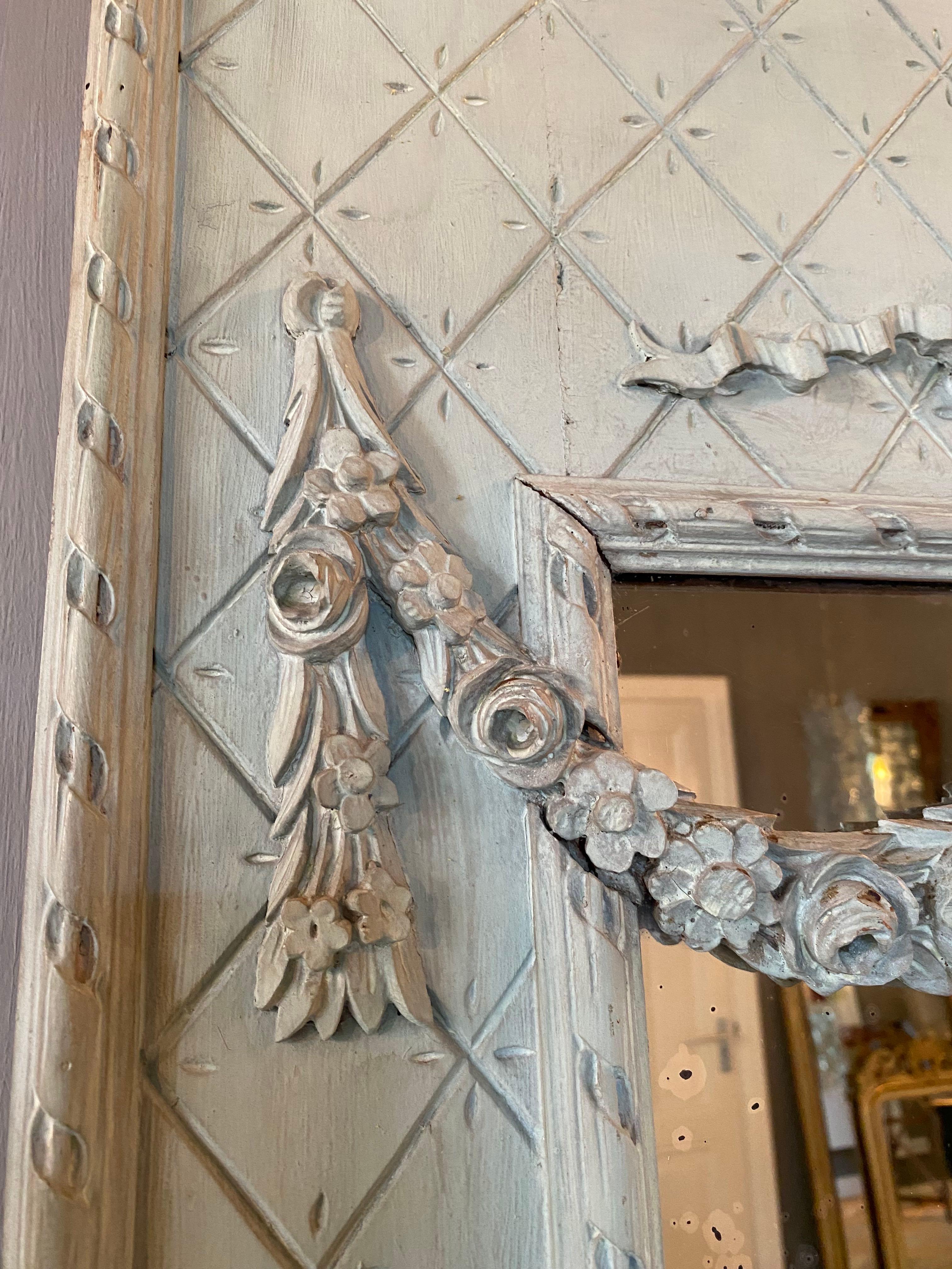 XIX sec. Specchio francese Trumeau con console, colore blu in vendita 6