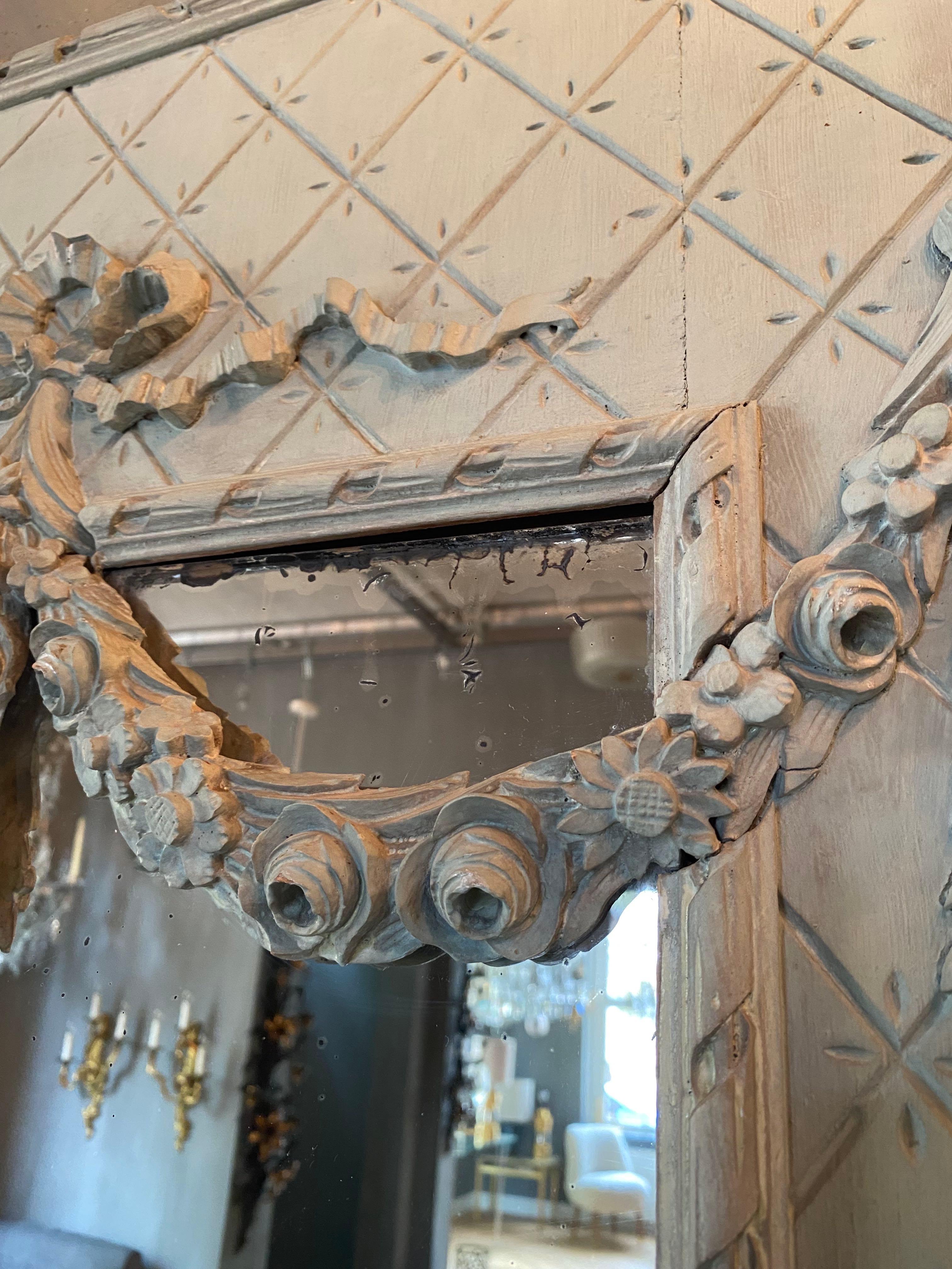 XIX sec. Specchio francese Trumeau con console, colore blu in vendita 7