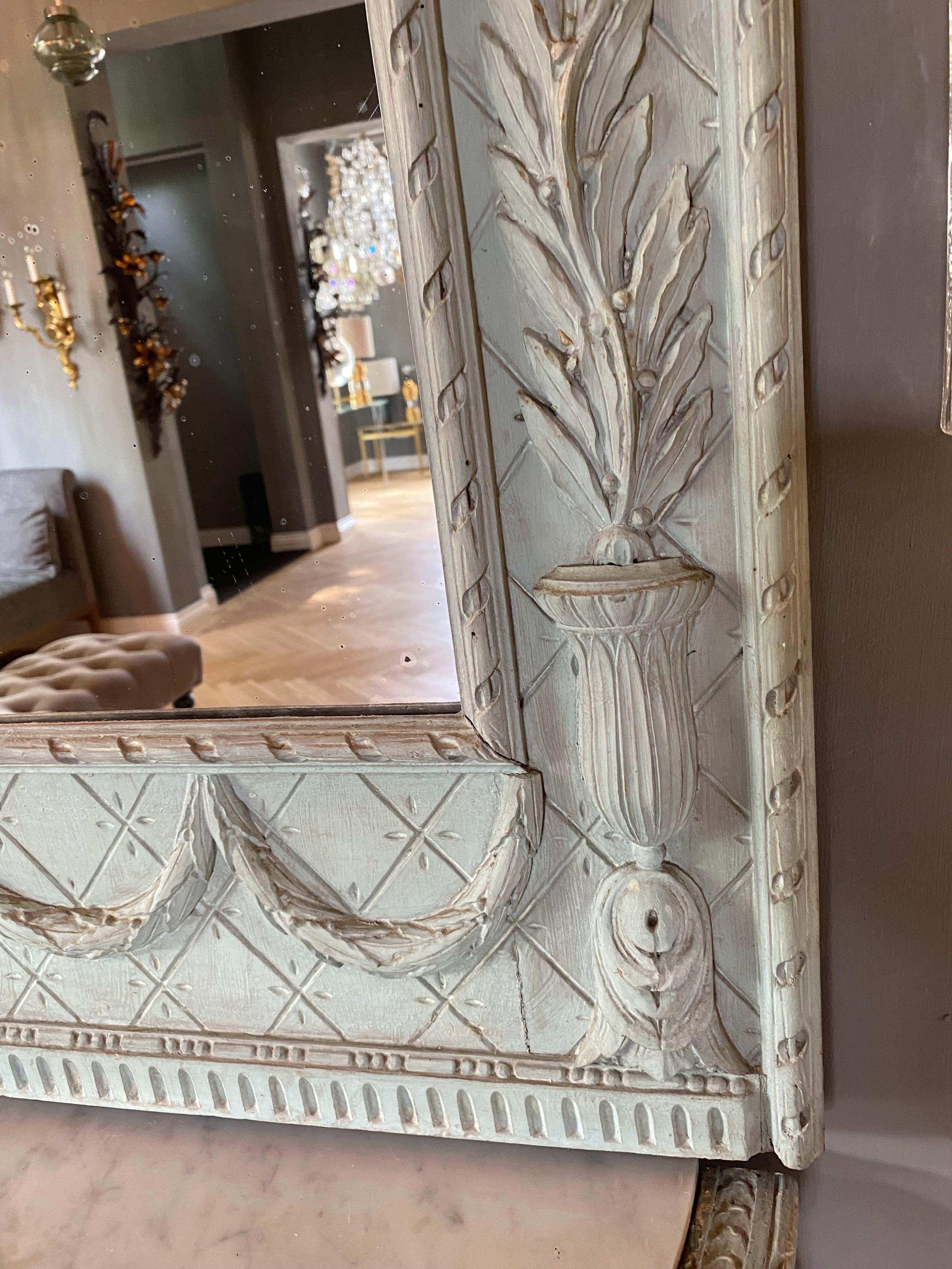 XIX sec. Specchio francese Trumeau con console, colore blu in vendita 9