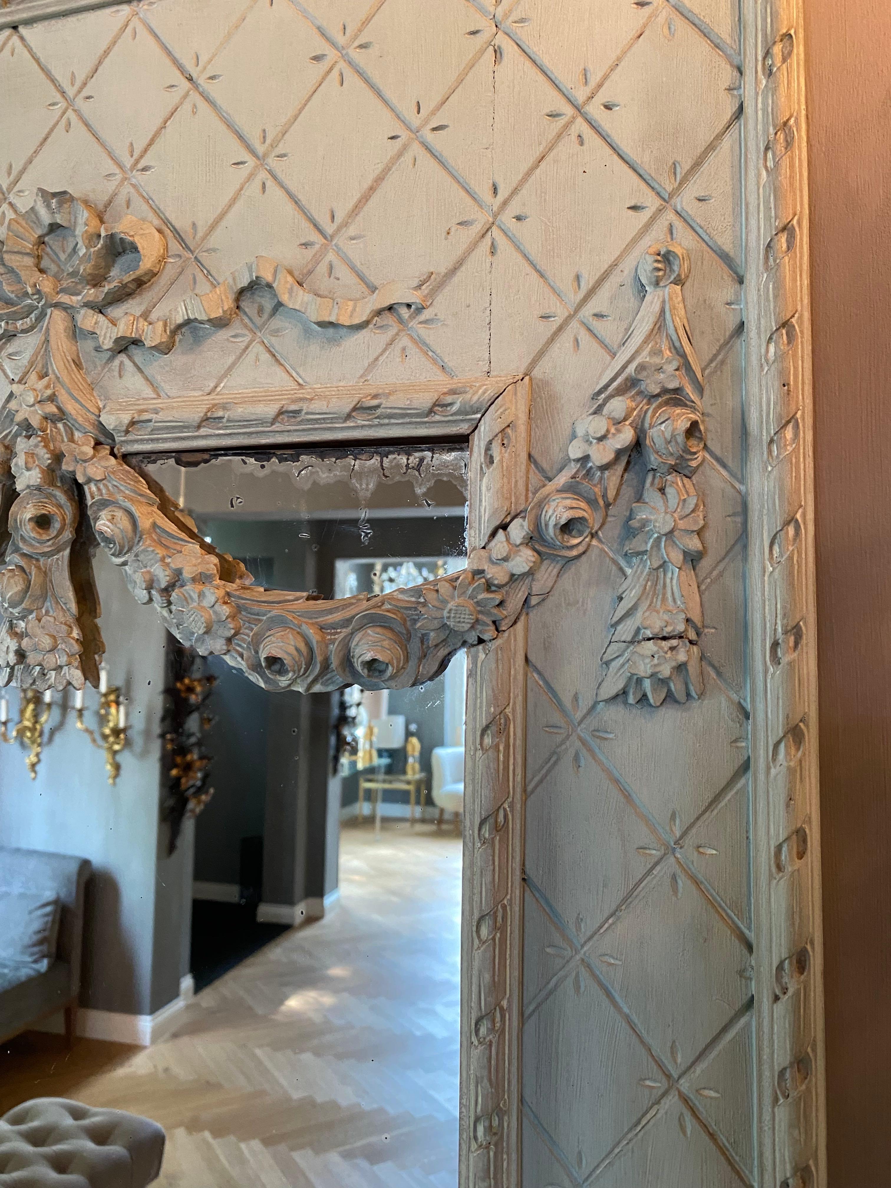 XIX sec. Specchio francese Trumeau con console, colore blu in vendita 10