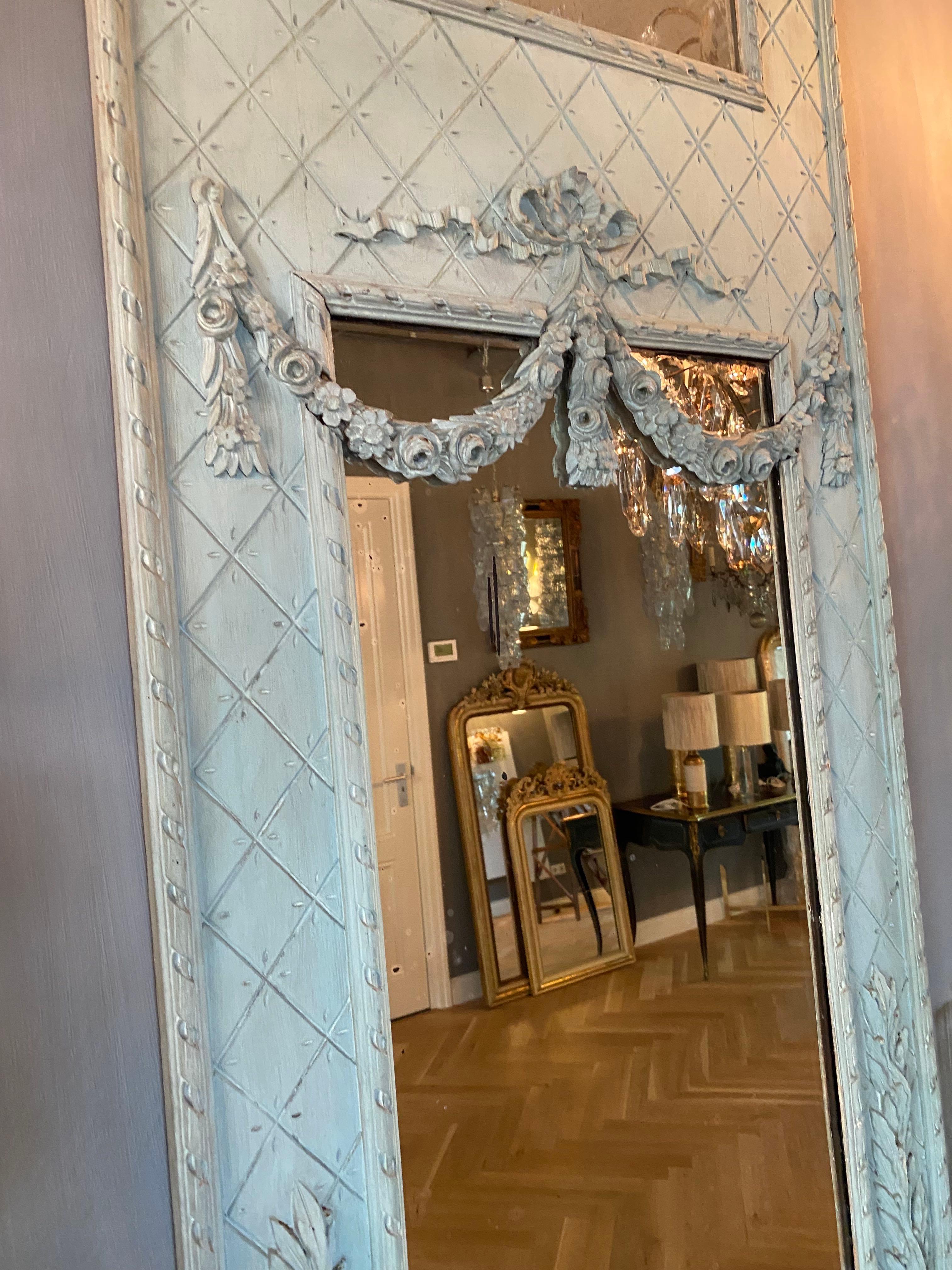 XIX sec. Specchio francese Trumeau con console, colore blu in vendita 11