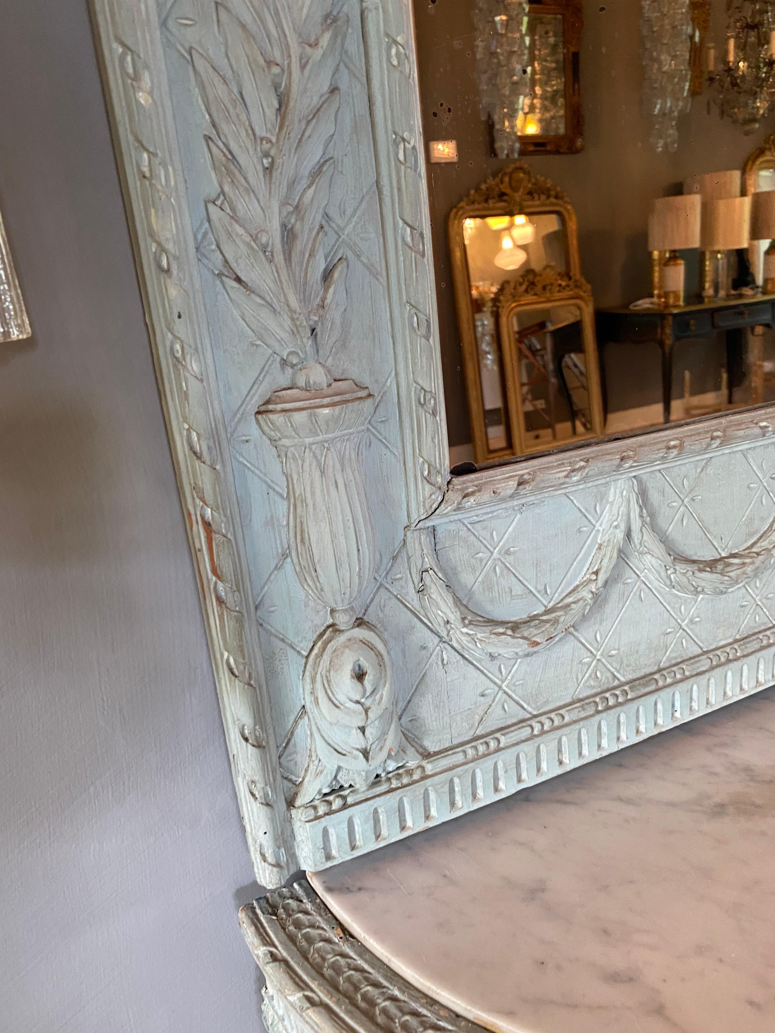 XIX sec. Specchio francese Trumeau con console, colore blu in vendita 12