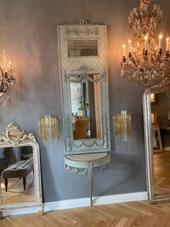 19th c. French Trumeau mirror with console, blue color