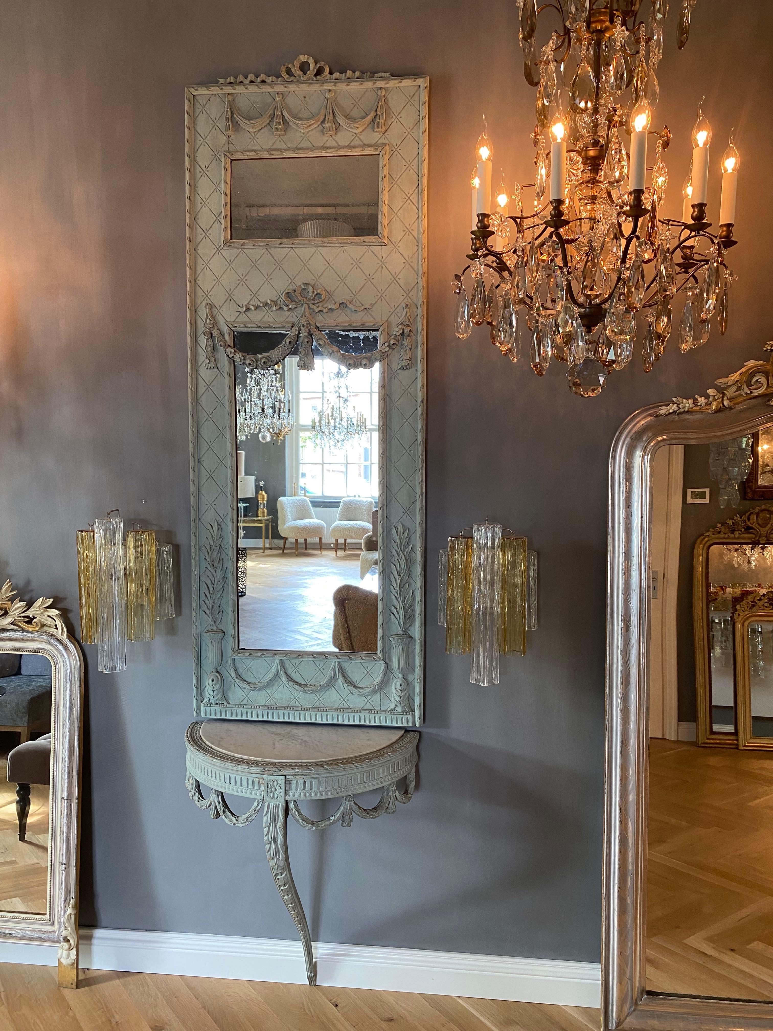 Luigi XVI XIX sec. Specchio francese Trumeau con console, colore blu in vendita